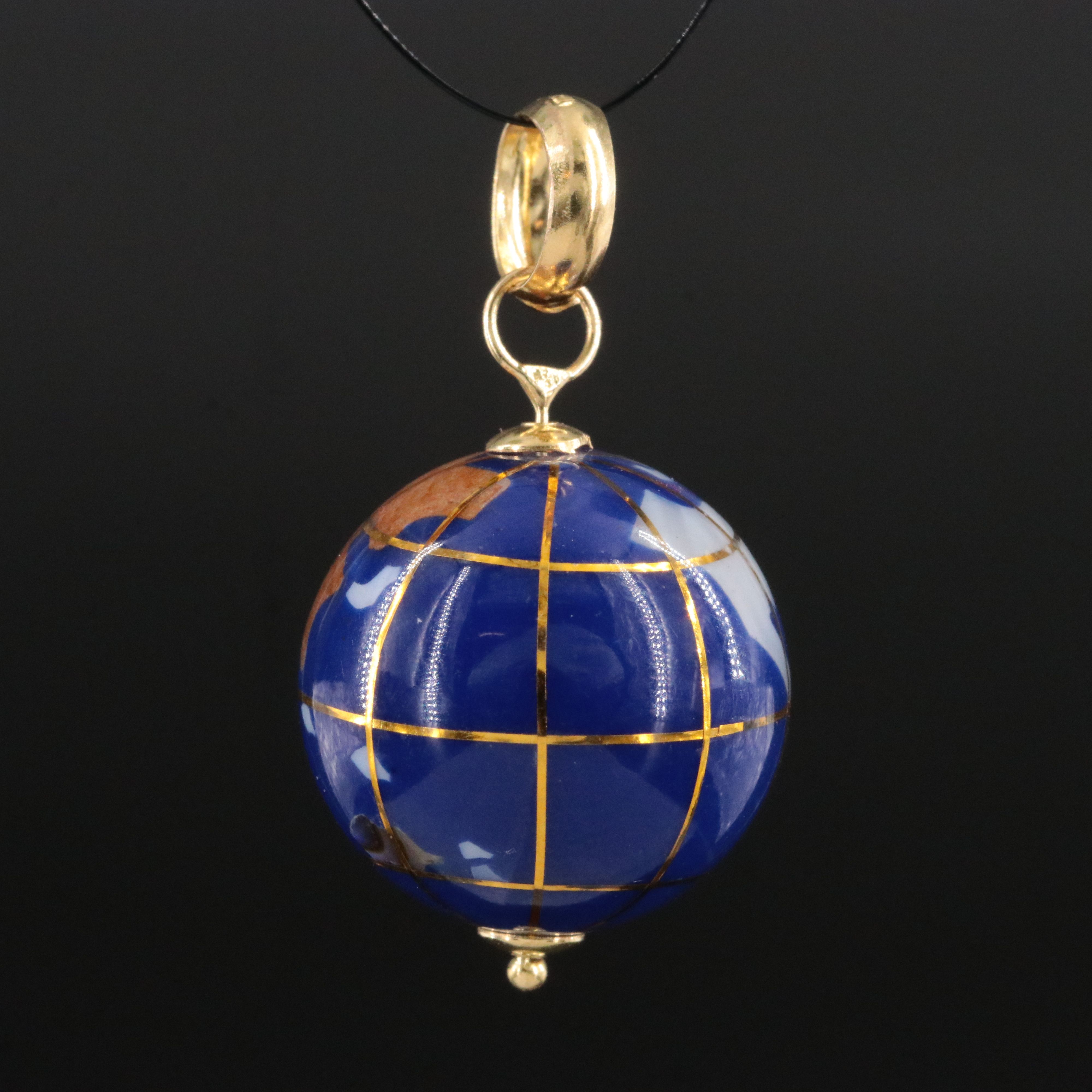 18K Inlay Globe Pendant Featuring Mother of Pearl, Abalone, Jaspoer