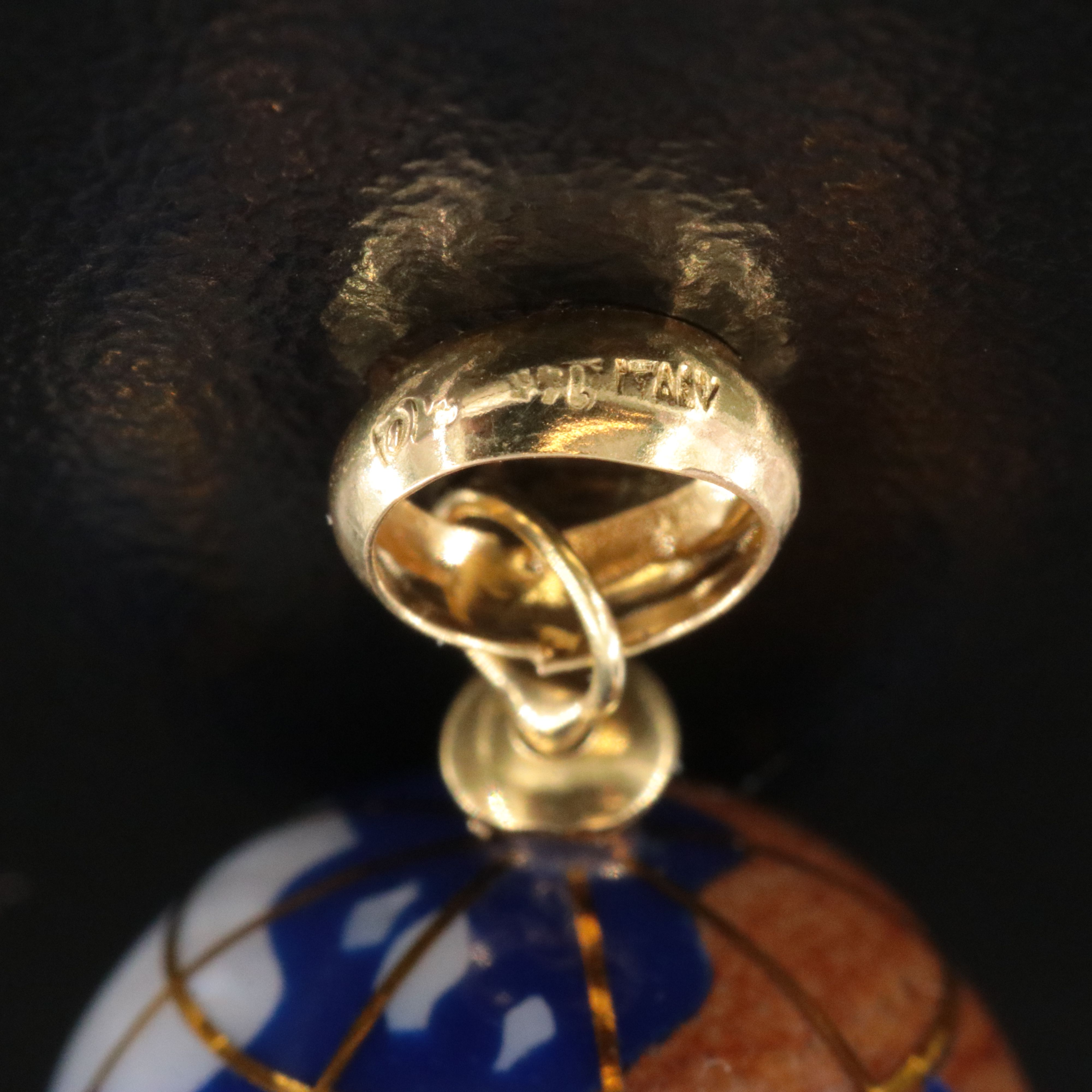 18K Inlay Globe Pendant Featuring Mother of Pearl, Abalone, Jaspoer