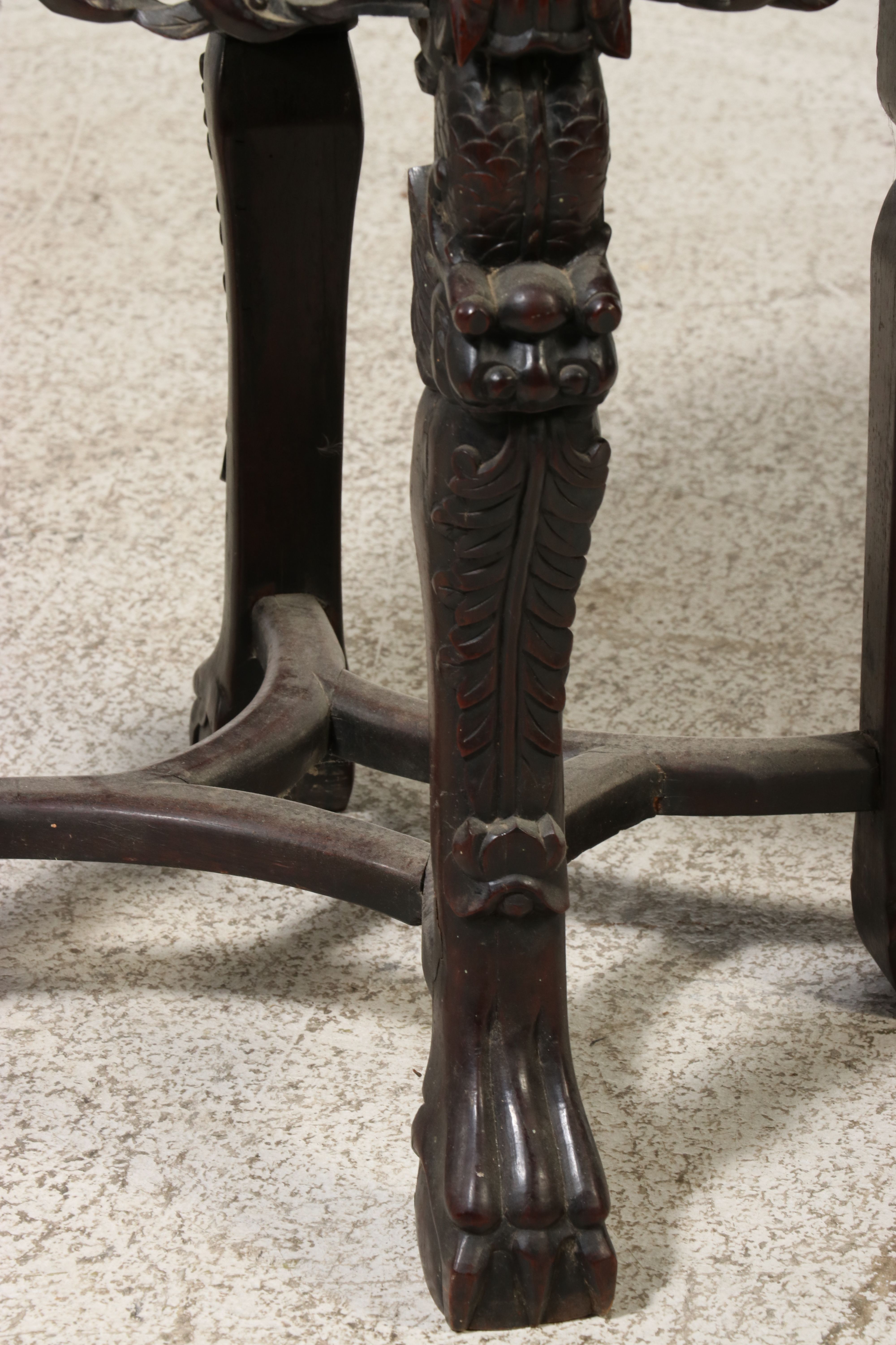 Chinese Carved Hardwood and Marble Top Pedestal Stand, Late 19th/Early 20th C.