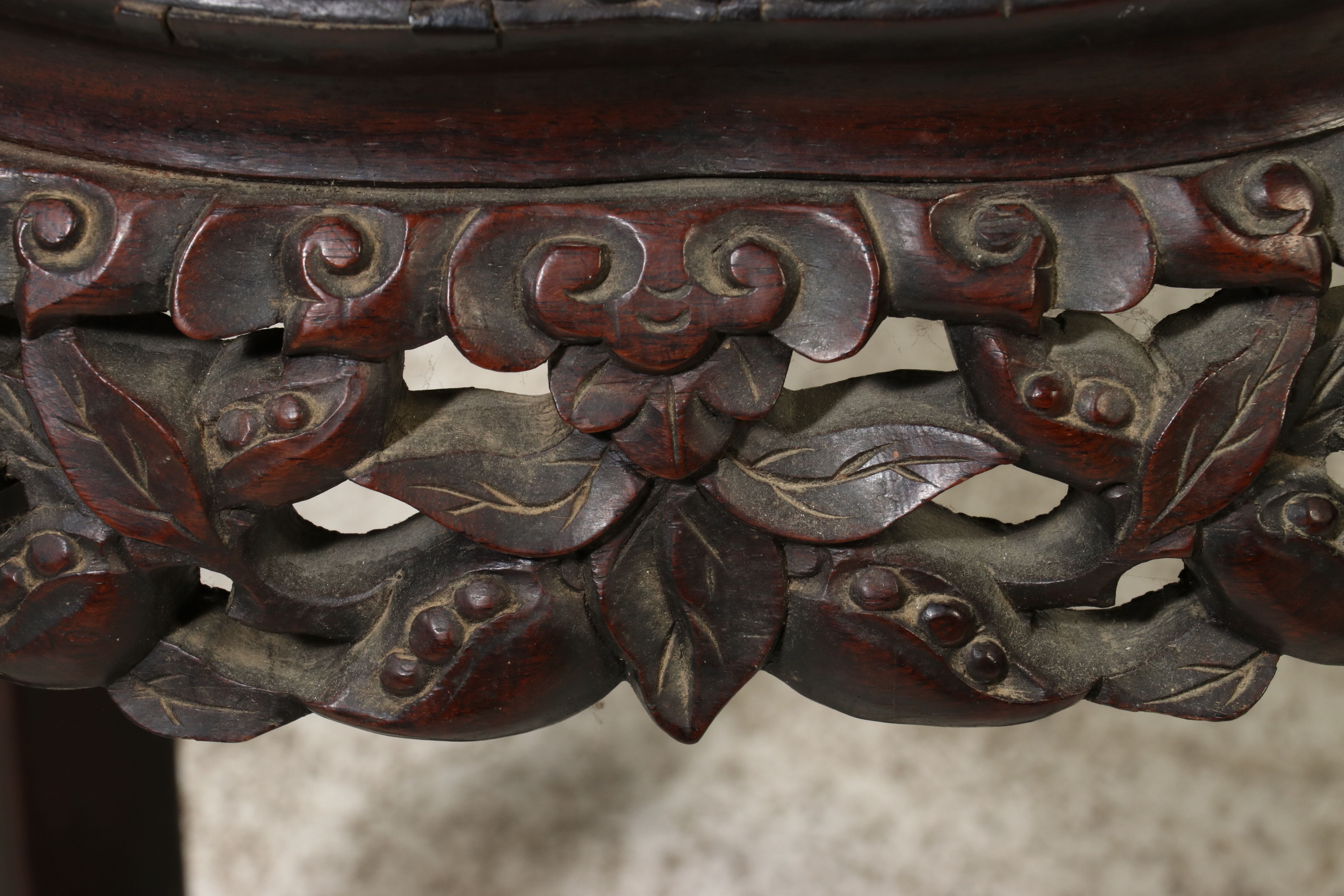 Chinese Carved Hardwood and Marble Top Pedestal Stand, Late 19th/Early 20th C.