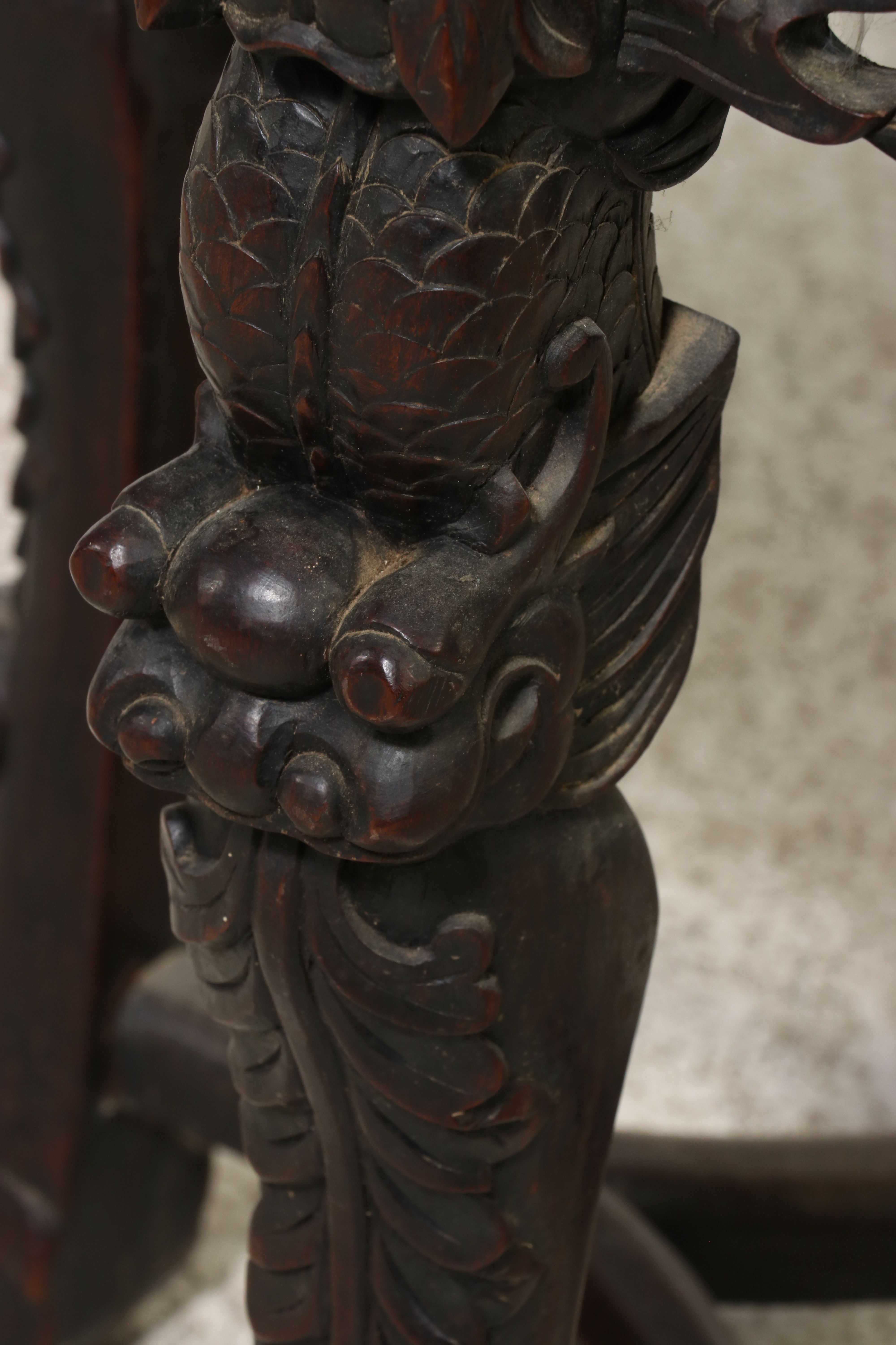 Chinese Carved Hardwood and Marble Top Pedestal Stand, Late 19th/Early 20th C.