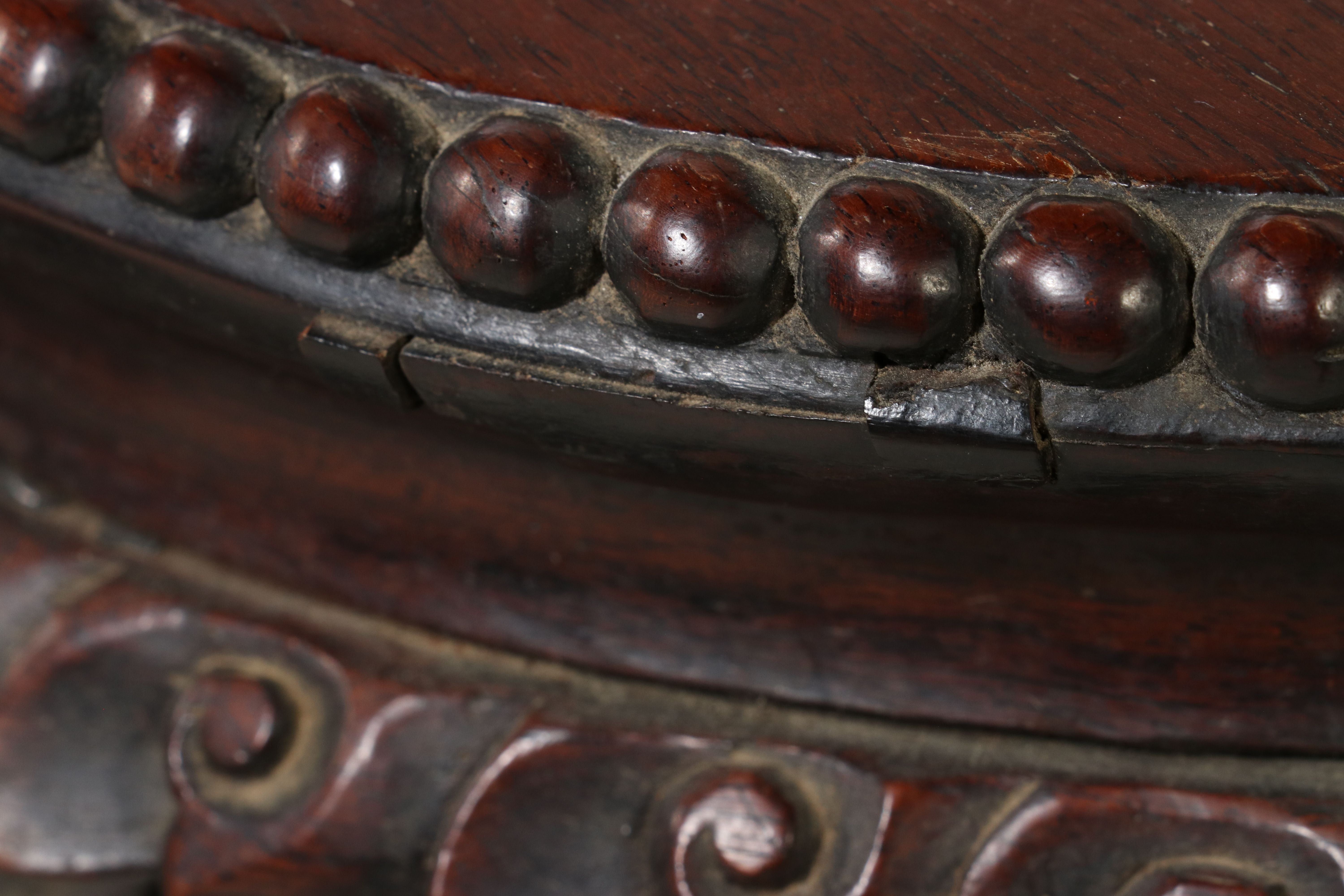 Chinese Carved Hardwood and Marble Top Pedestal Stand, Late 19th/Early 20th C.