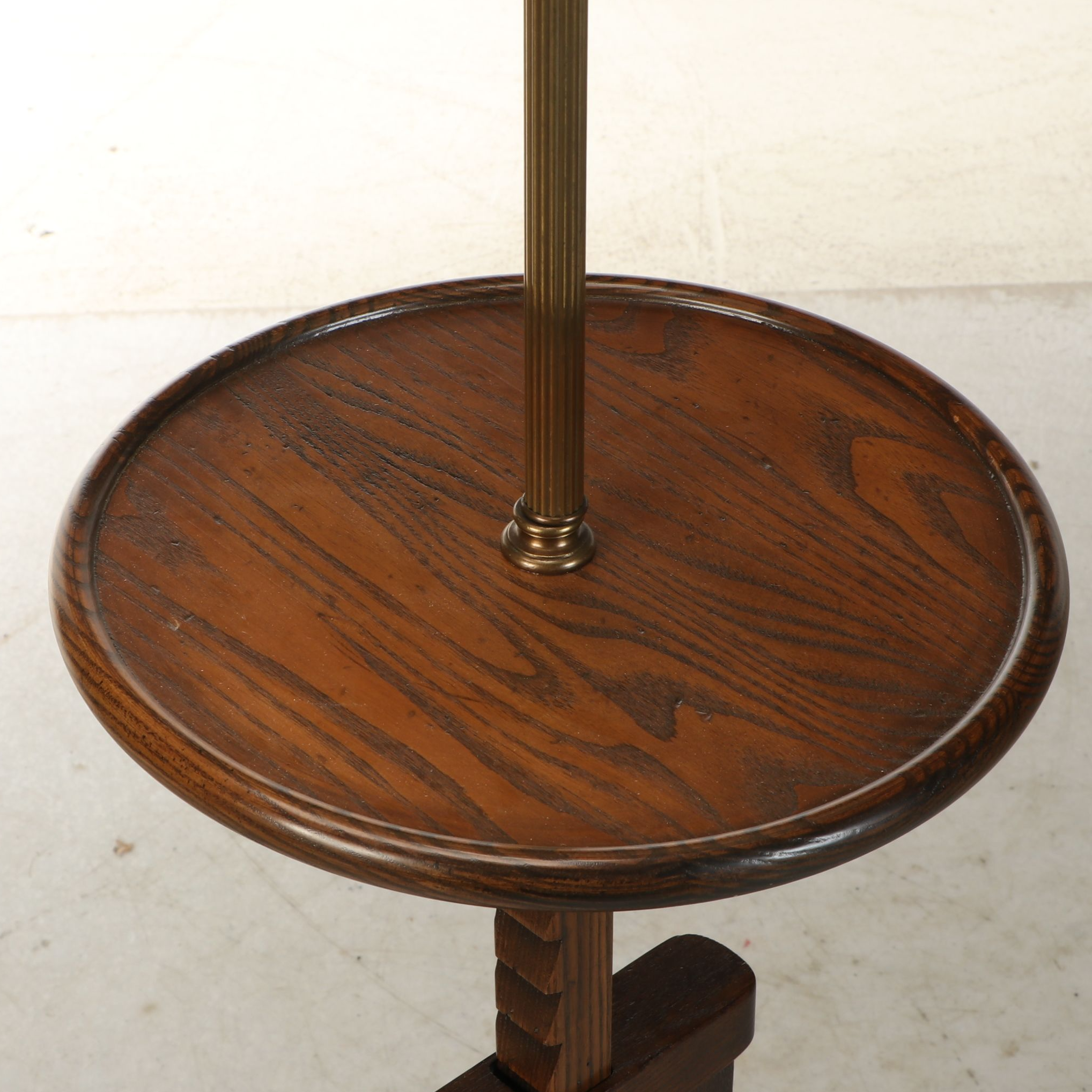 Frederick Cooper Oak Adjustable Floor Lamp with Table, Drum Shade