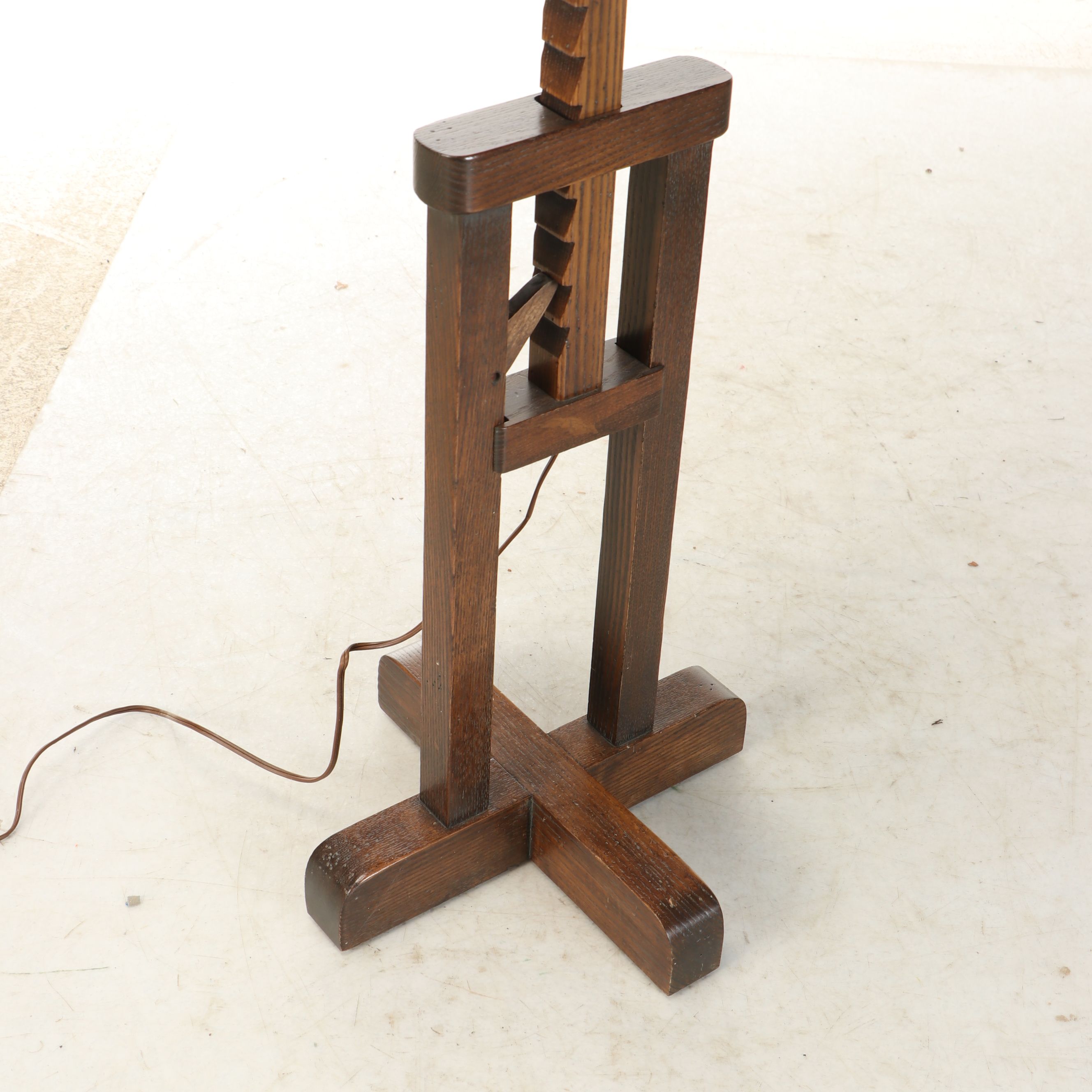 Frederick Cooper Oak Adjustable Floor Lamp with Table, Drum Shade