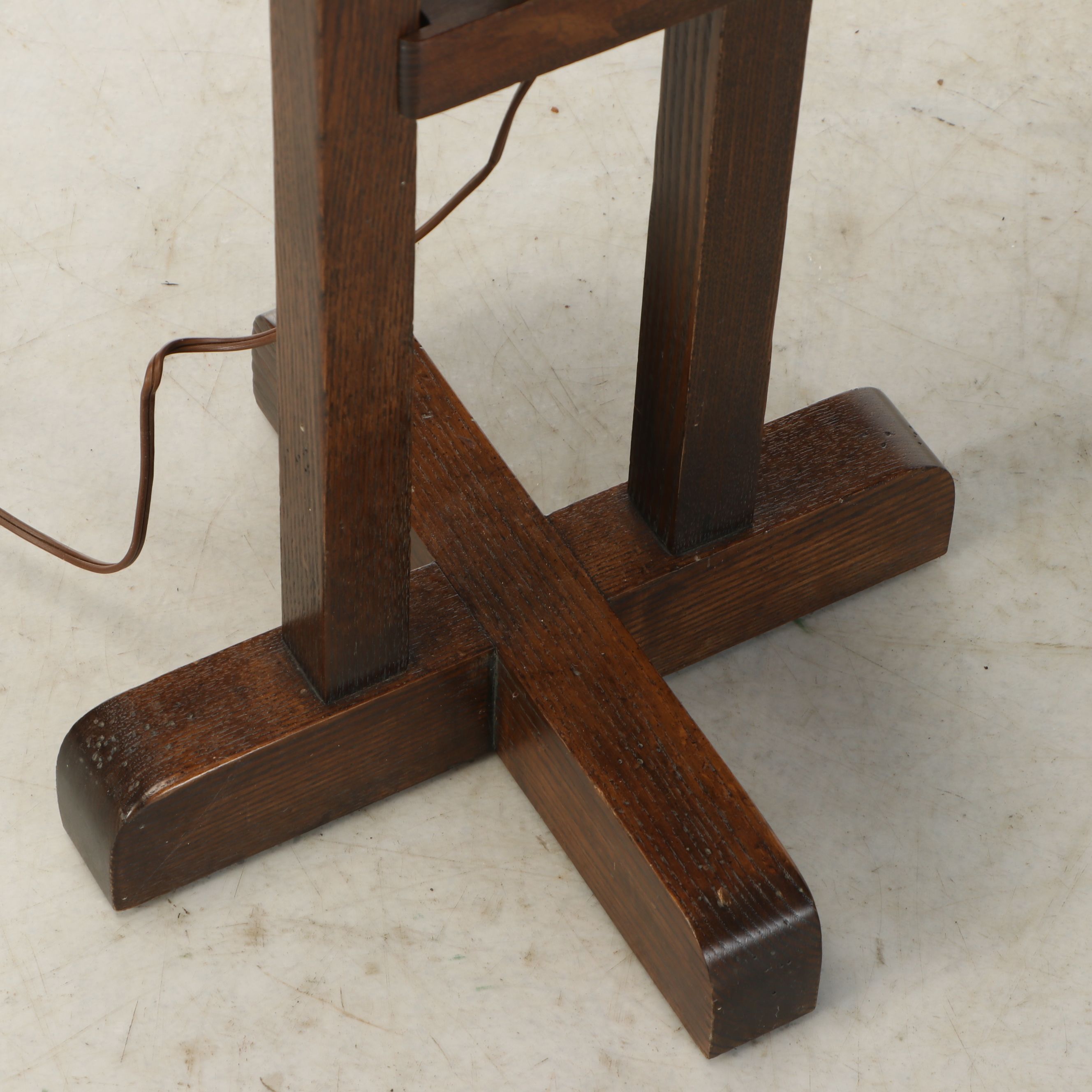 Frederick Cooper Oak Adjustable Floor Lamp with Table, Drum Shade