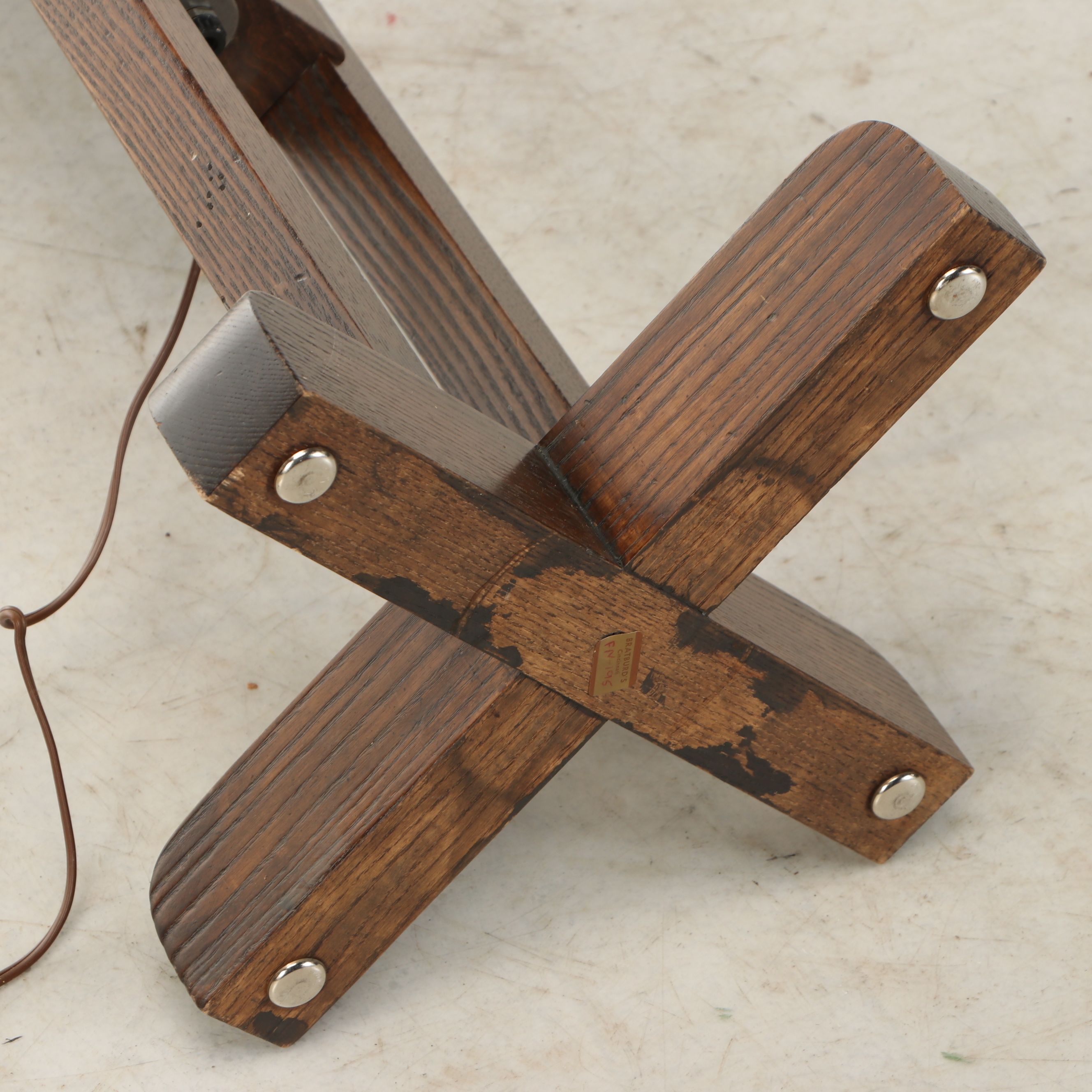 Frederick Cooper Oak Adjustable Floor Lamp with Table, Drum Shade