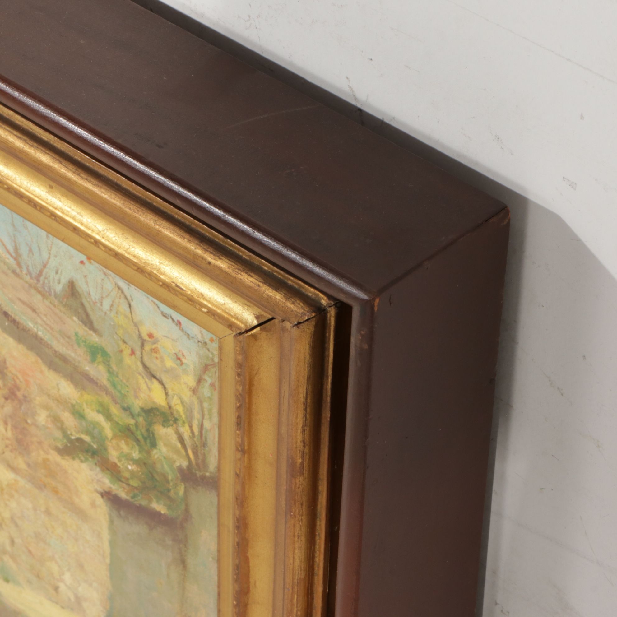 M. Honda European Landscape Oil Painting of Shaded Path, Mid-Late 19th Century