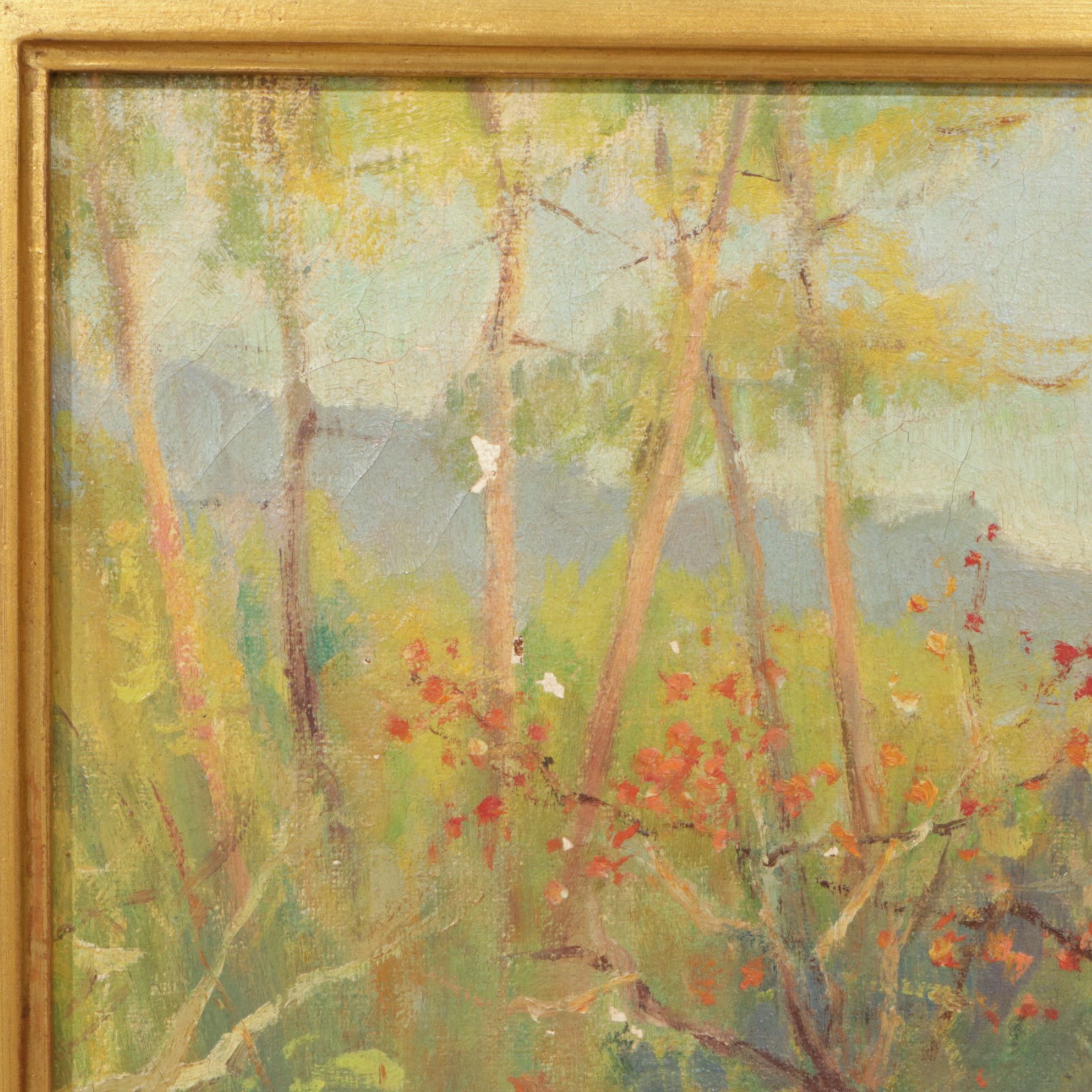 M. Honda European Landscape Oil Painting of Shaded Path, Mid-Late 19th Century