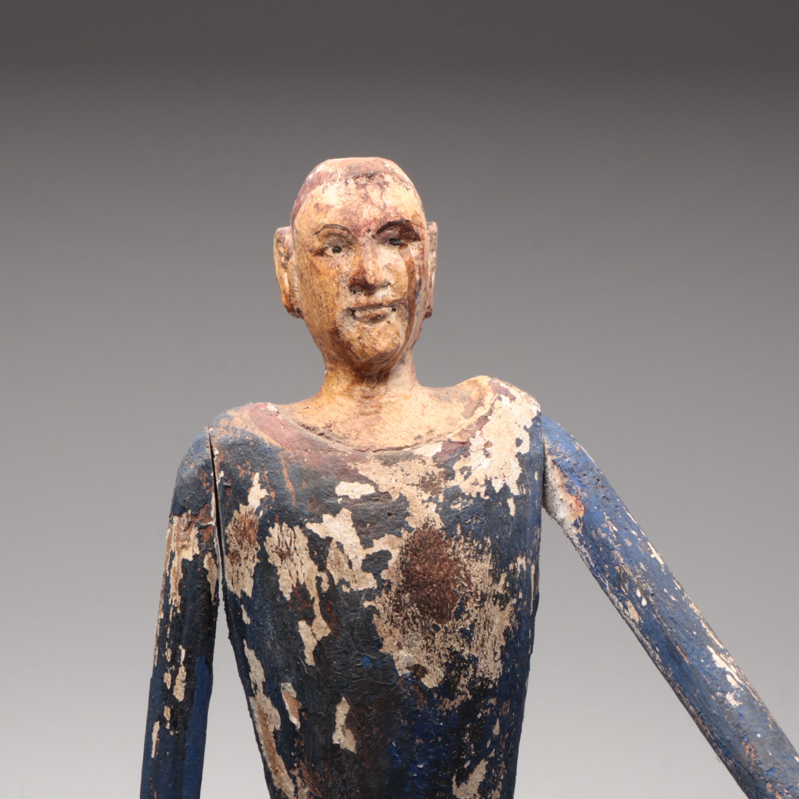 Carved Wood Santos Folk Art Cage Doll with Jointed Arms