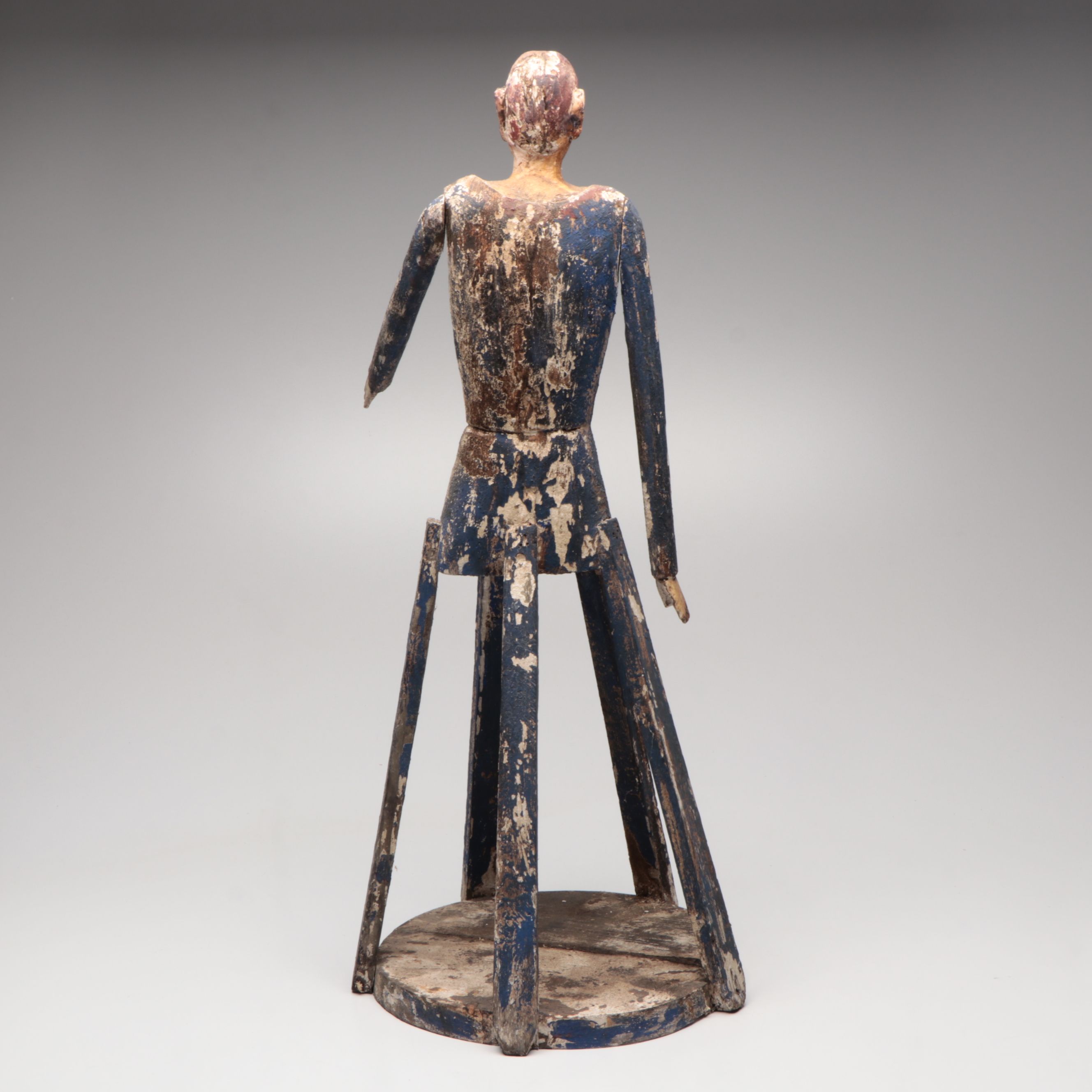 Carved Wood Santos Folk Art Cage Doll with Jointed Arms