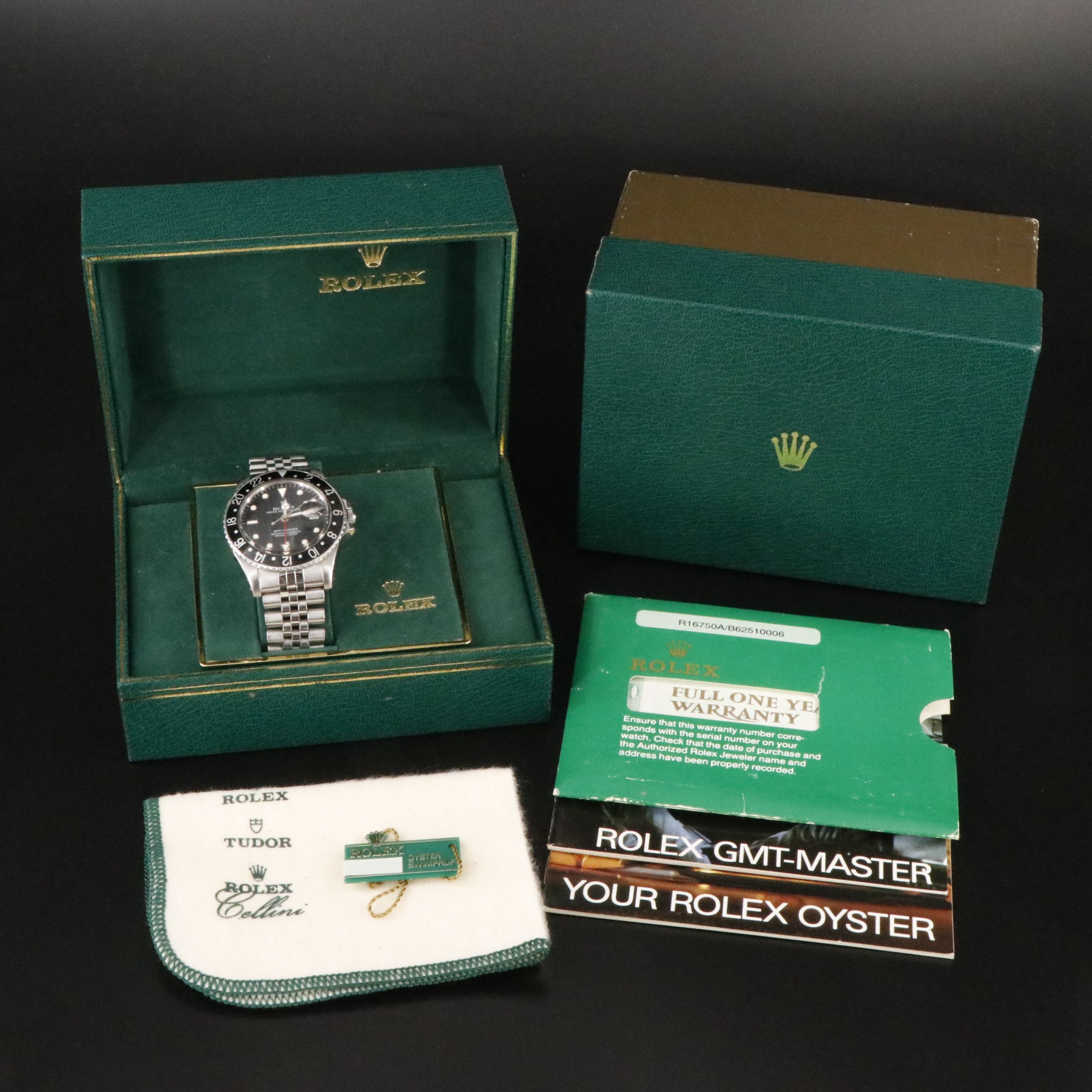 1988 Rolex GMT-Master 16750 Black Dial & Bezel Steel Jubilee Bracelet Watch