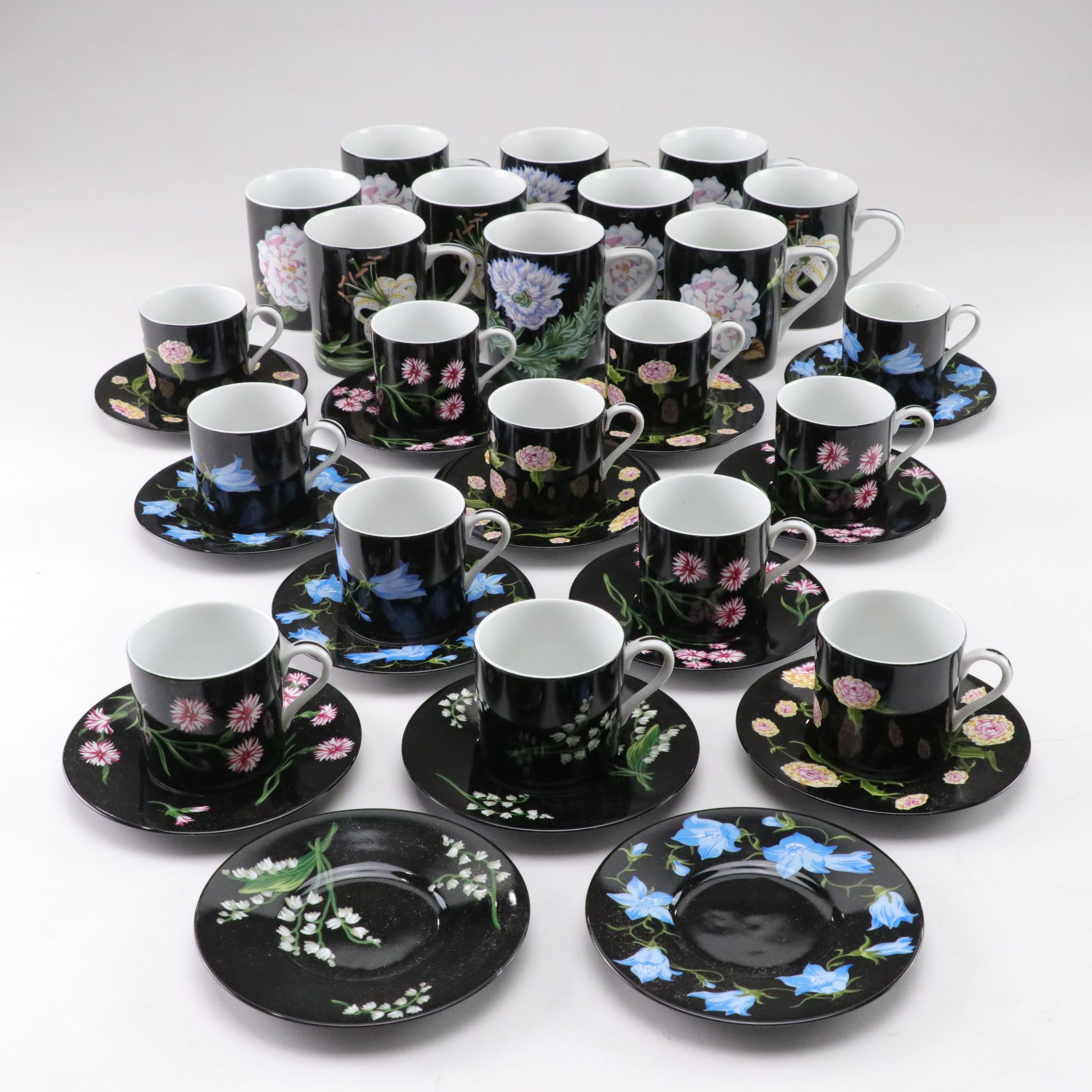 Tiffany & Co. "Mrs. Delany's Flowers" Porcelain Cups and Saucers