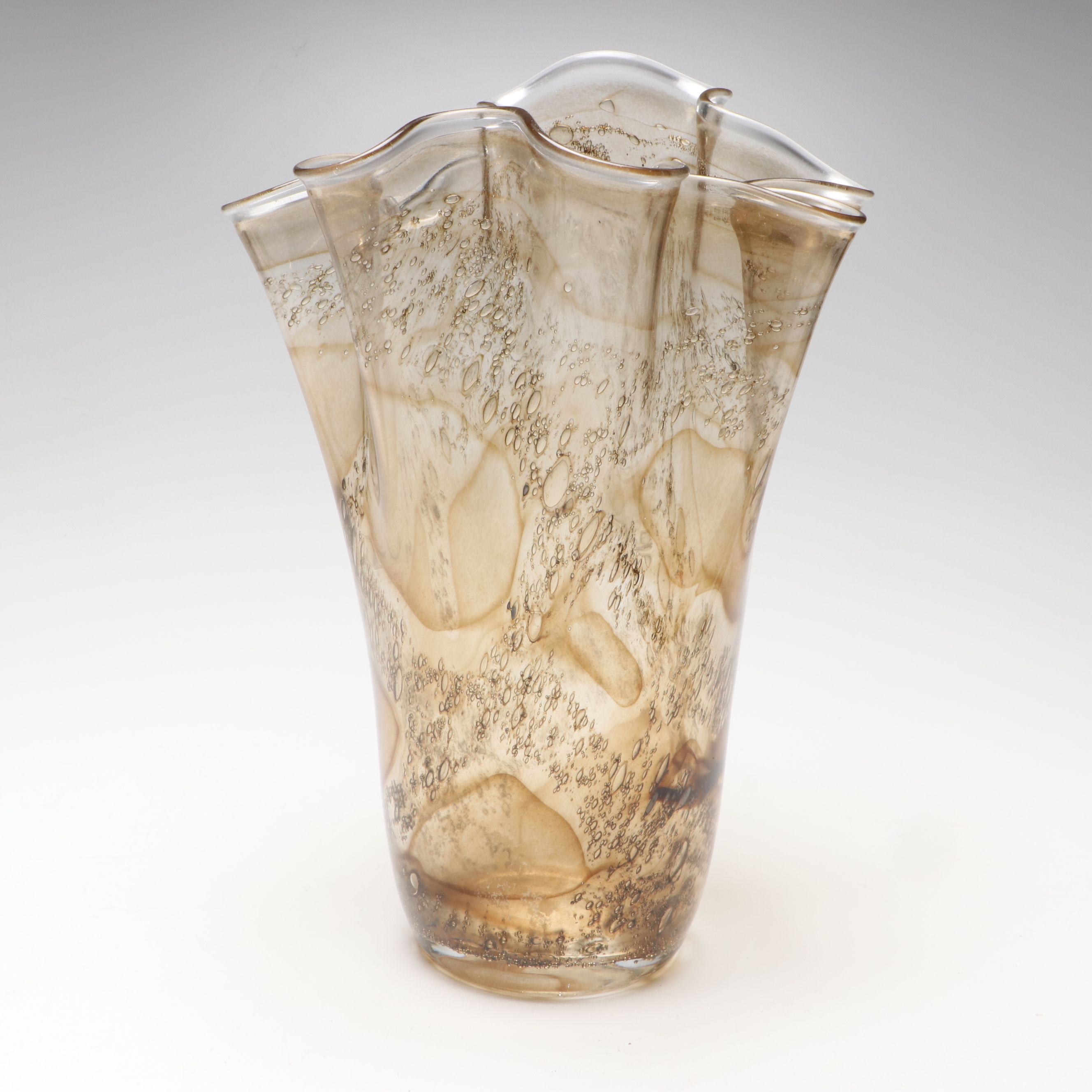 Polish Ruffled Art Glass Vase, Mid to Late 20th Century