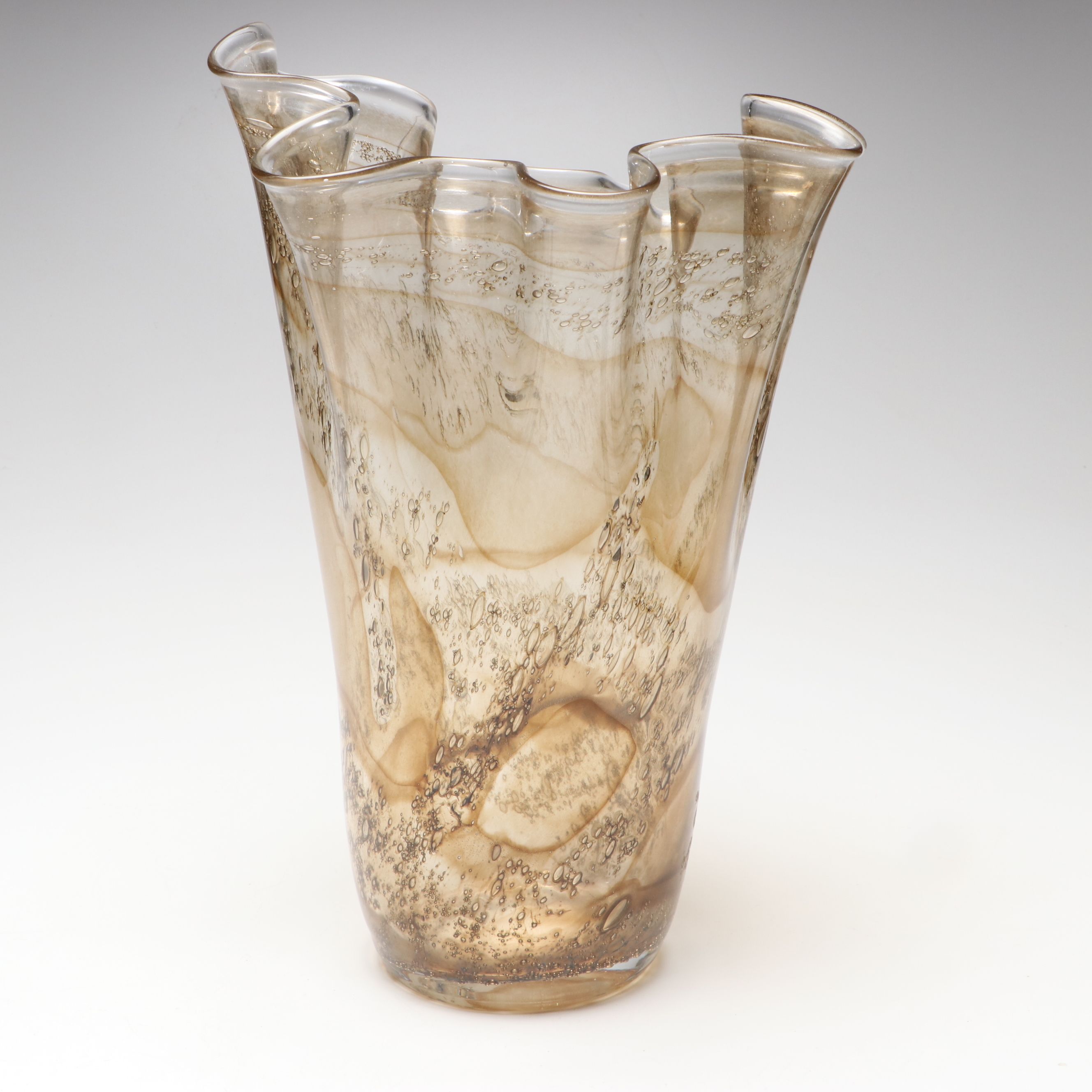 Polish Ruffled Art Glass Vase, Mid to Late 20th Century