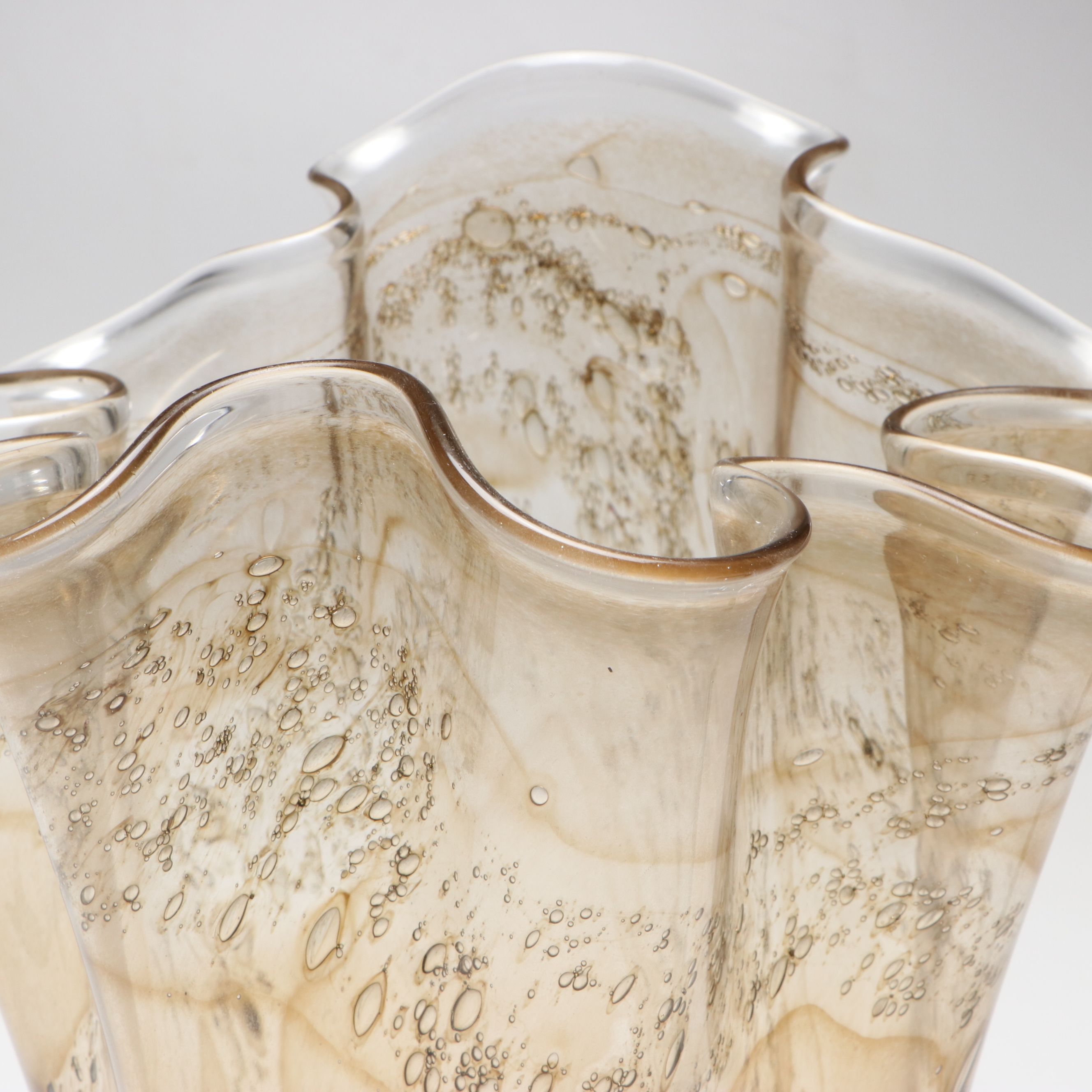 Polish Ruffled Art Glass Vase, Mid to Late 20th Century