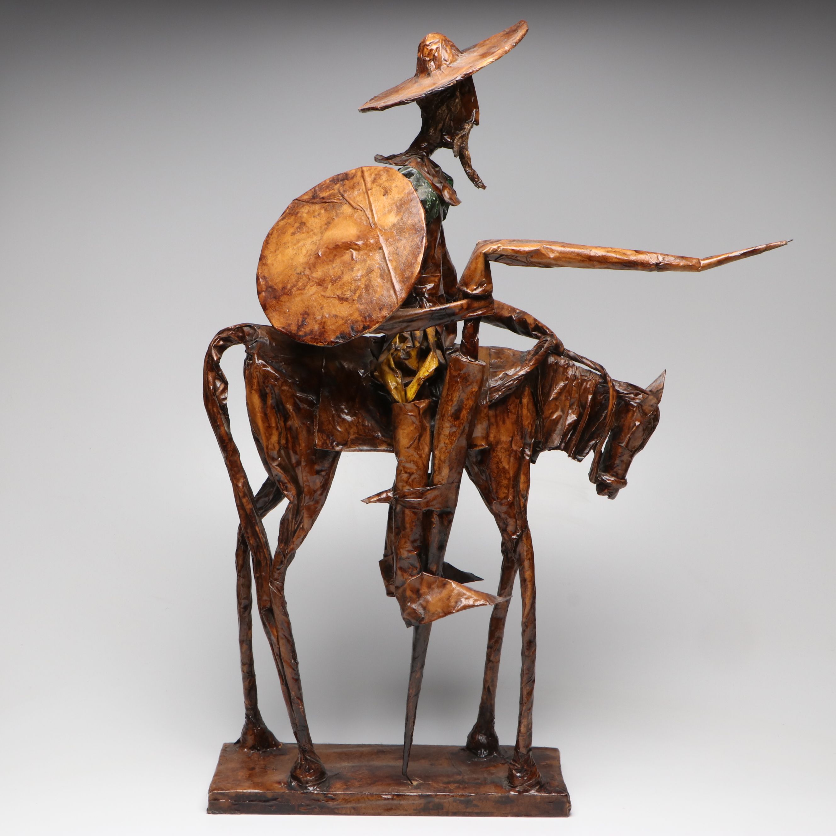 Folk Art Papier-Mâché Don Quixote and Rocinante Sculpture