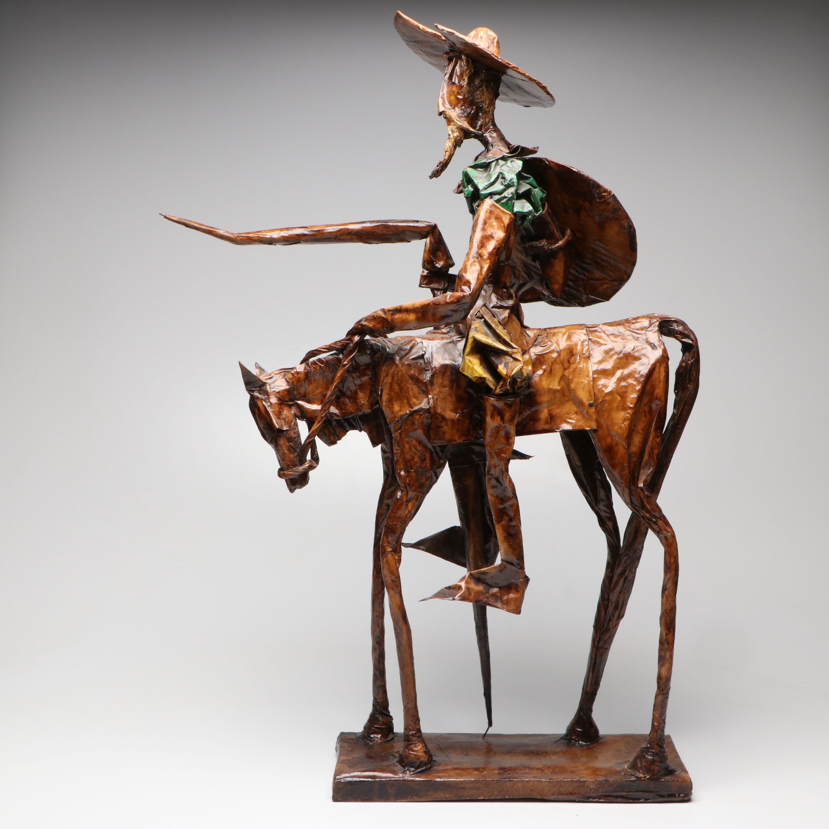 Folk Art Papier-Mâché Don Quixote and Rocinante Sculpture