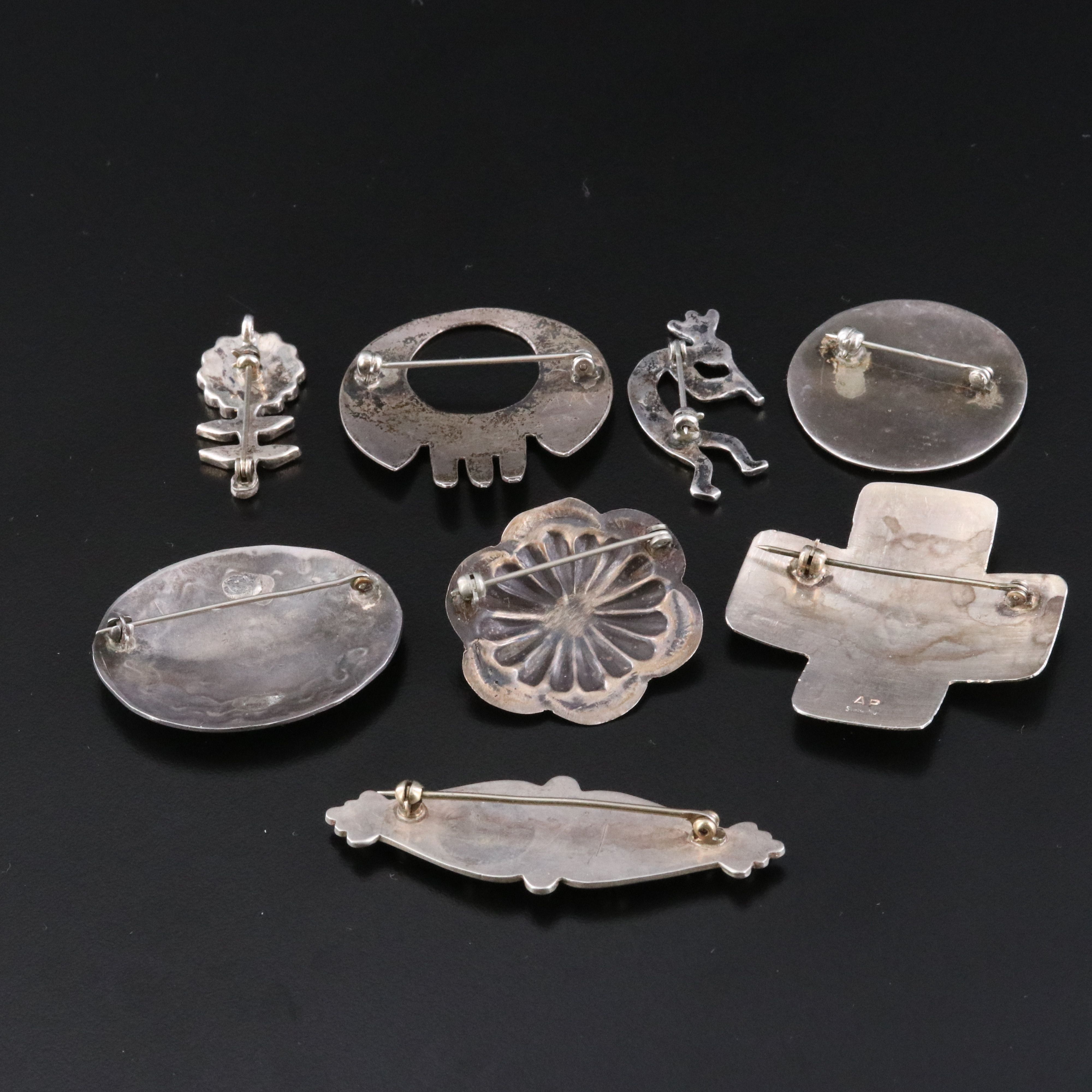 Southwestern Brooch Collection Featuring Sterling, Turquoise and Artist Signed