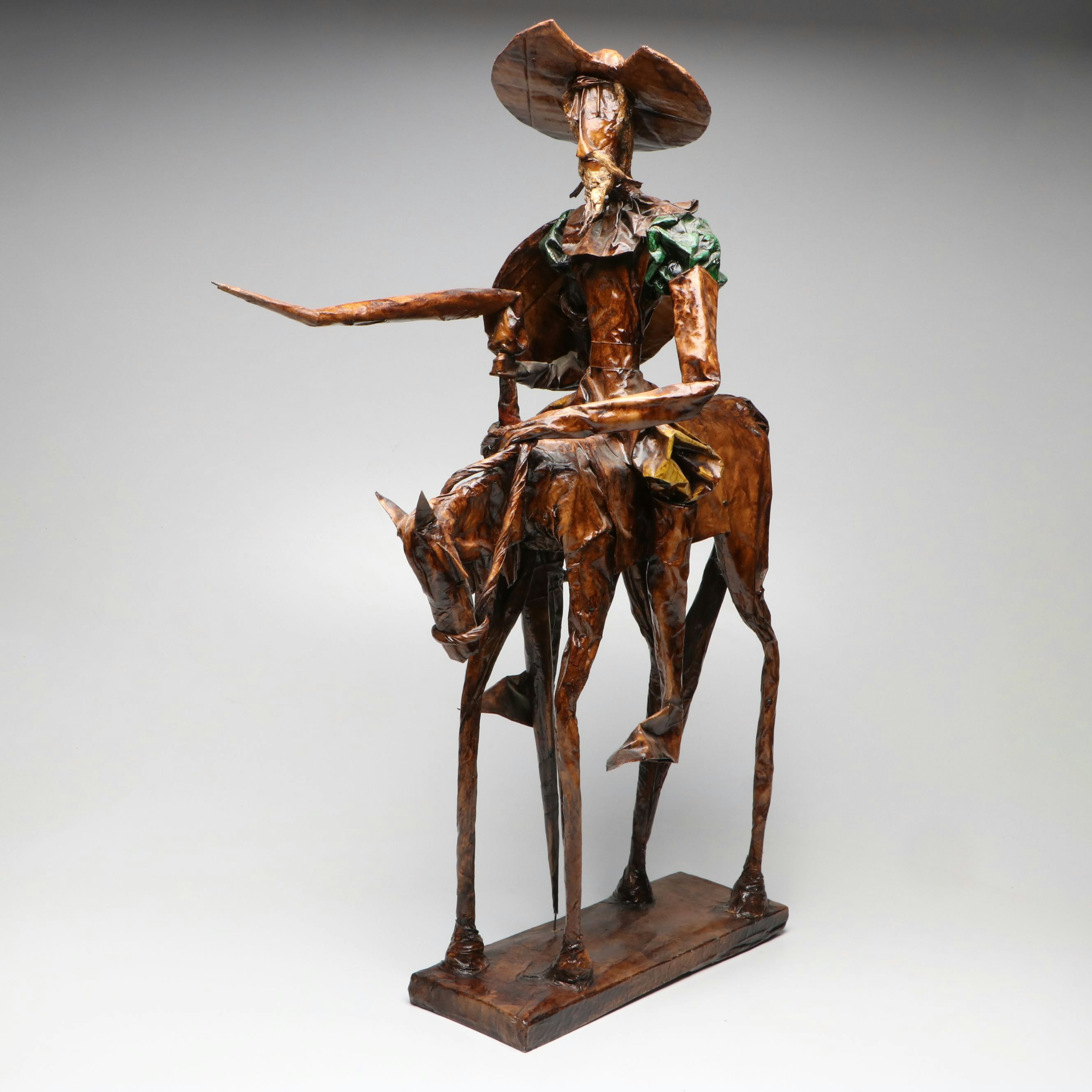 Folk Art Papier-Mâché Don Quixote and Rocinante Sculpture