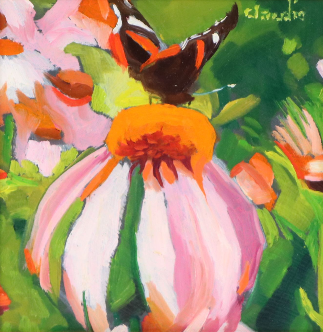 Jeff Claudio Oil Painting "Butterfly & Flower"