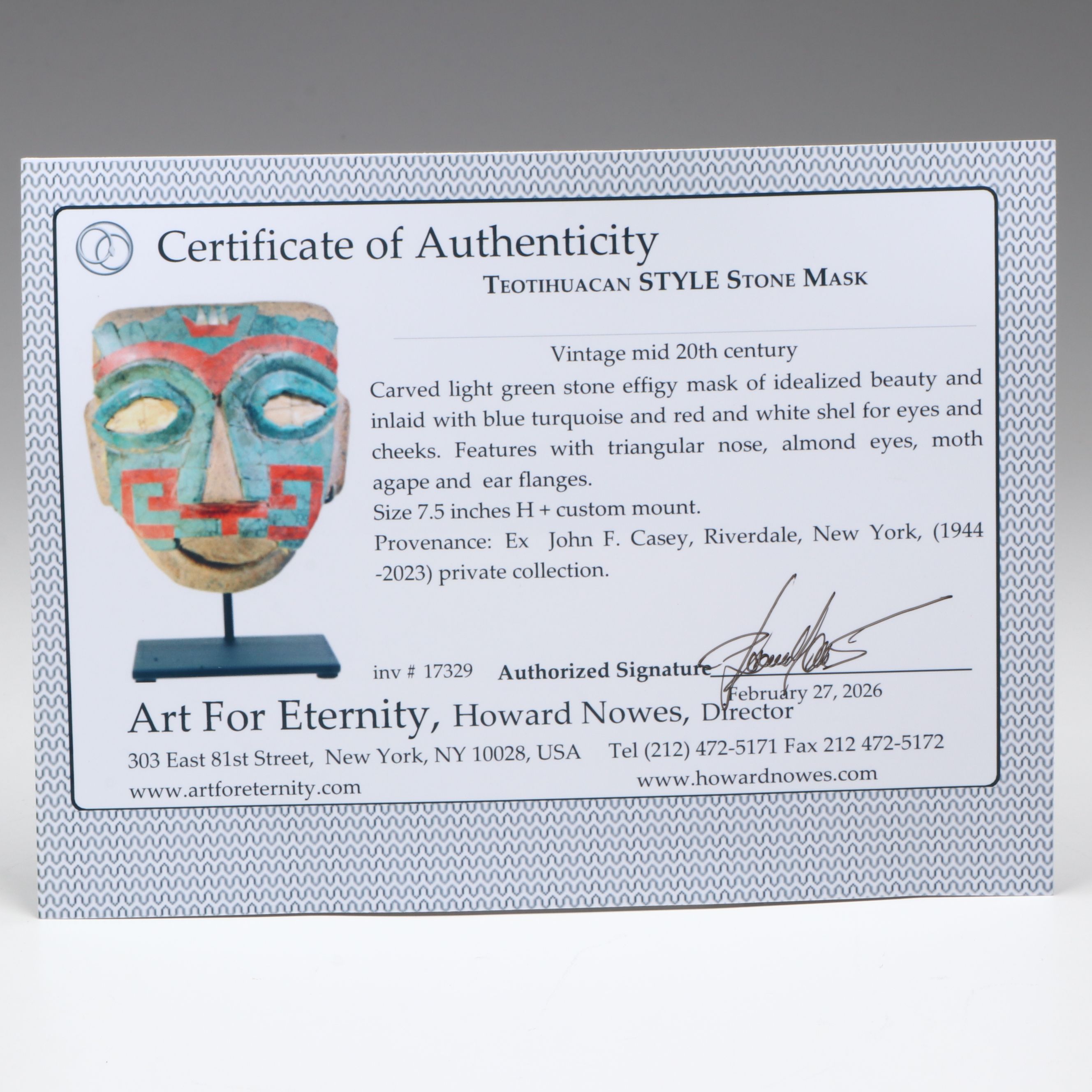 Teotihuacan Style Stone Mask, Mid-20th Century