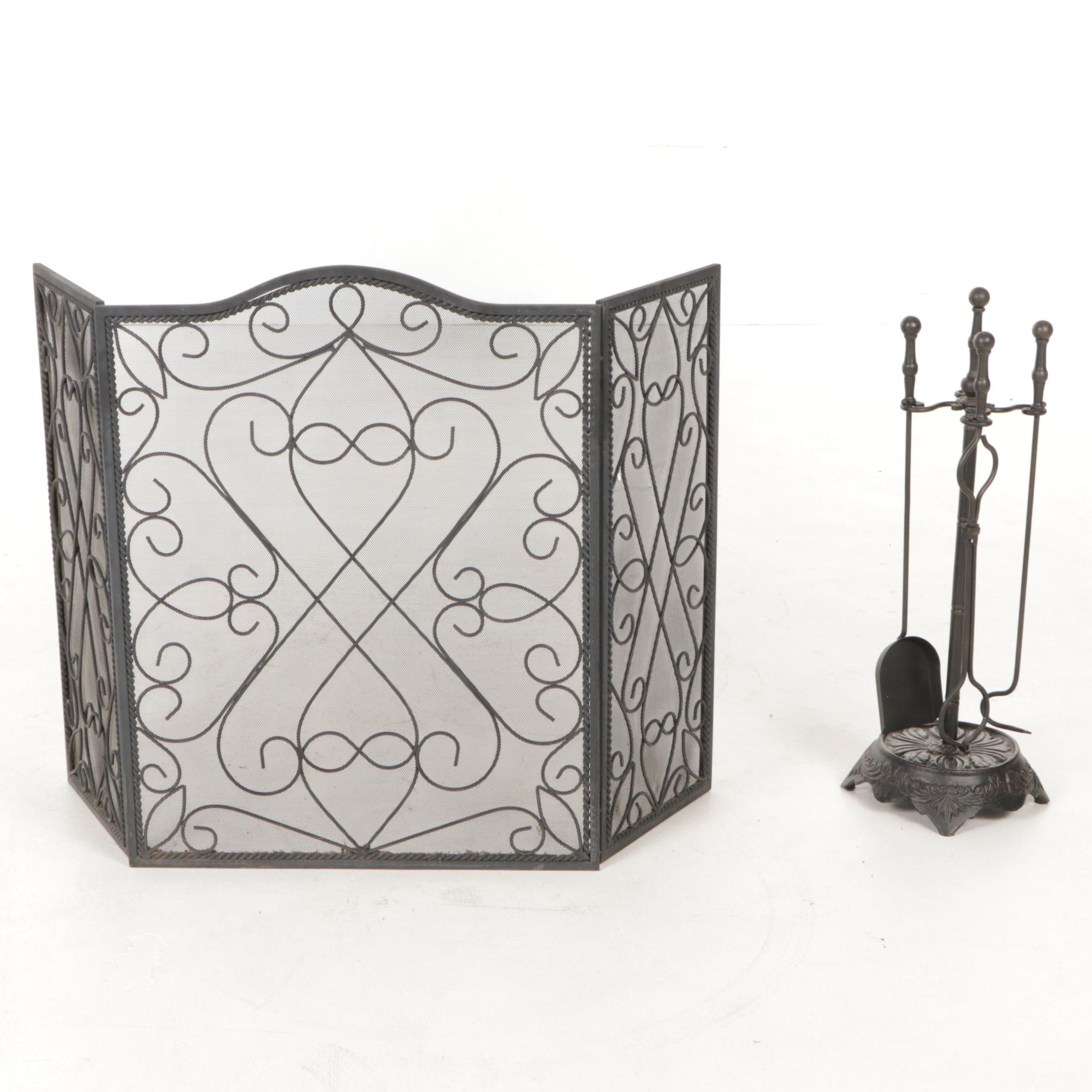 Fireplace Screen with Iron Fireplace Tool Set
