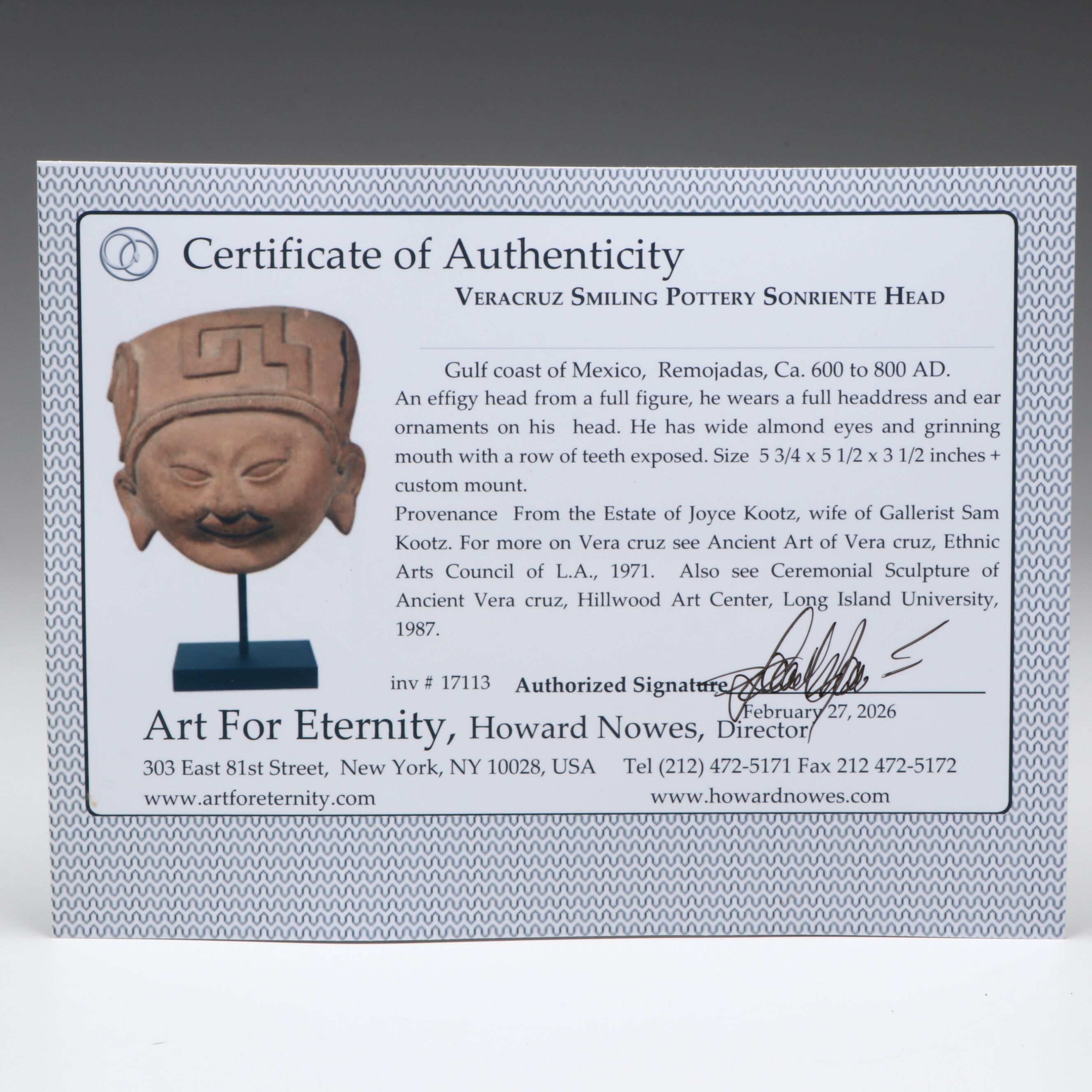 Veracruz Smiling Pottery Sonriente Head, Circa 600–800 CE