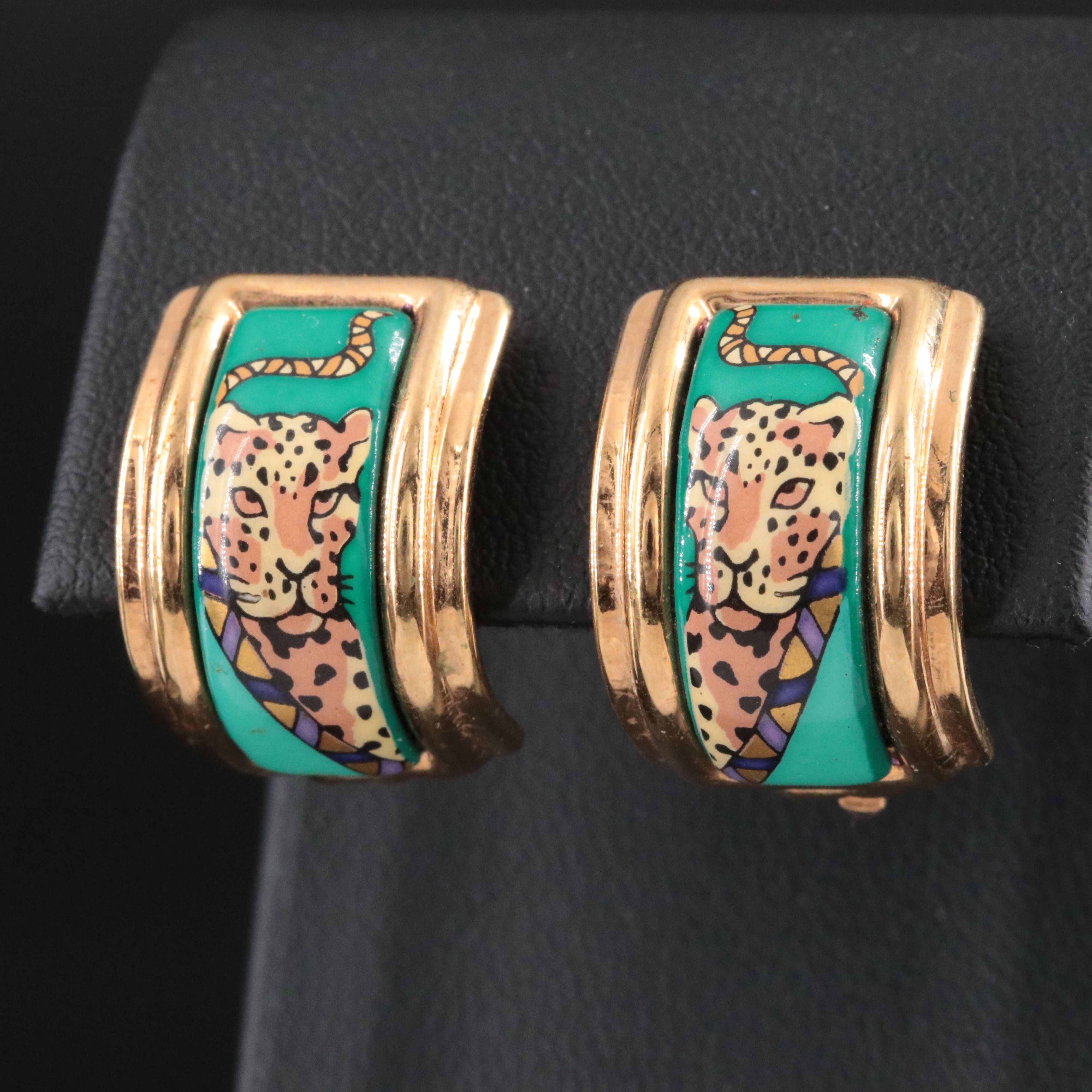Hermès Leopard Enamel Clip Earrings