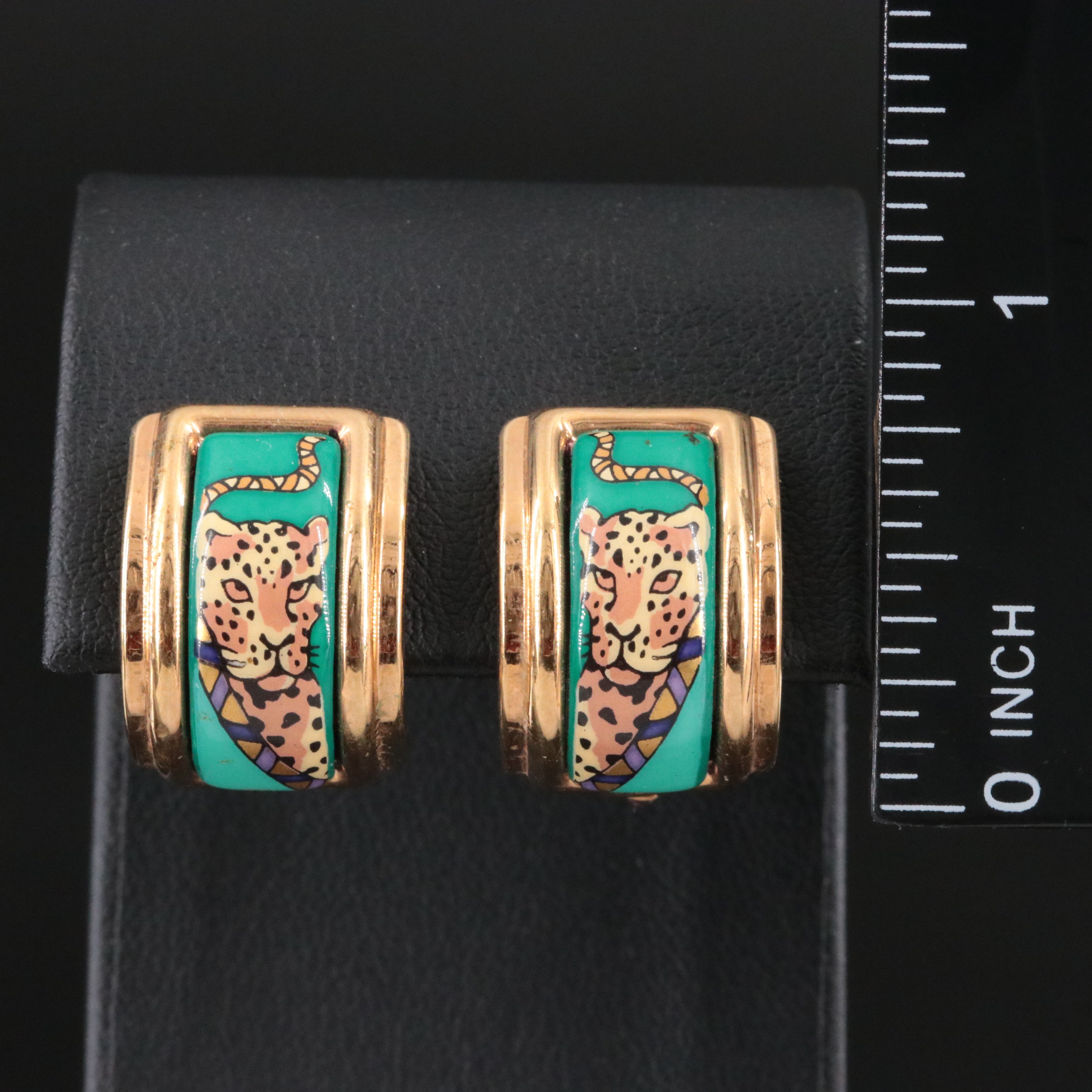 Hermès Leopard Enamel Clip Earrings
