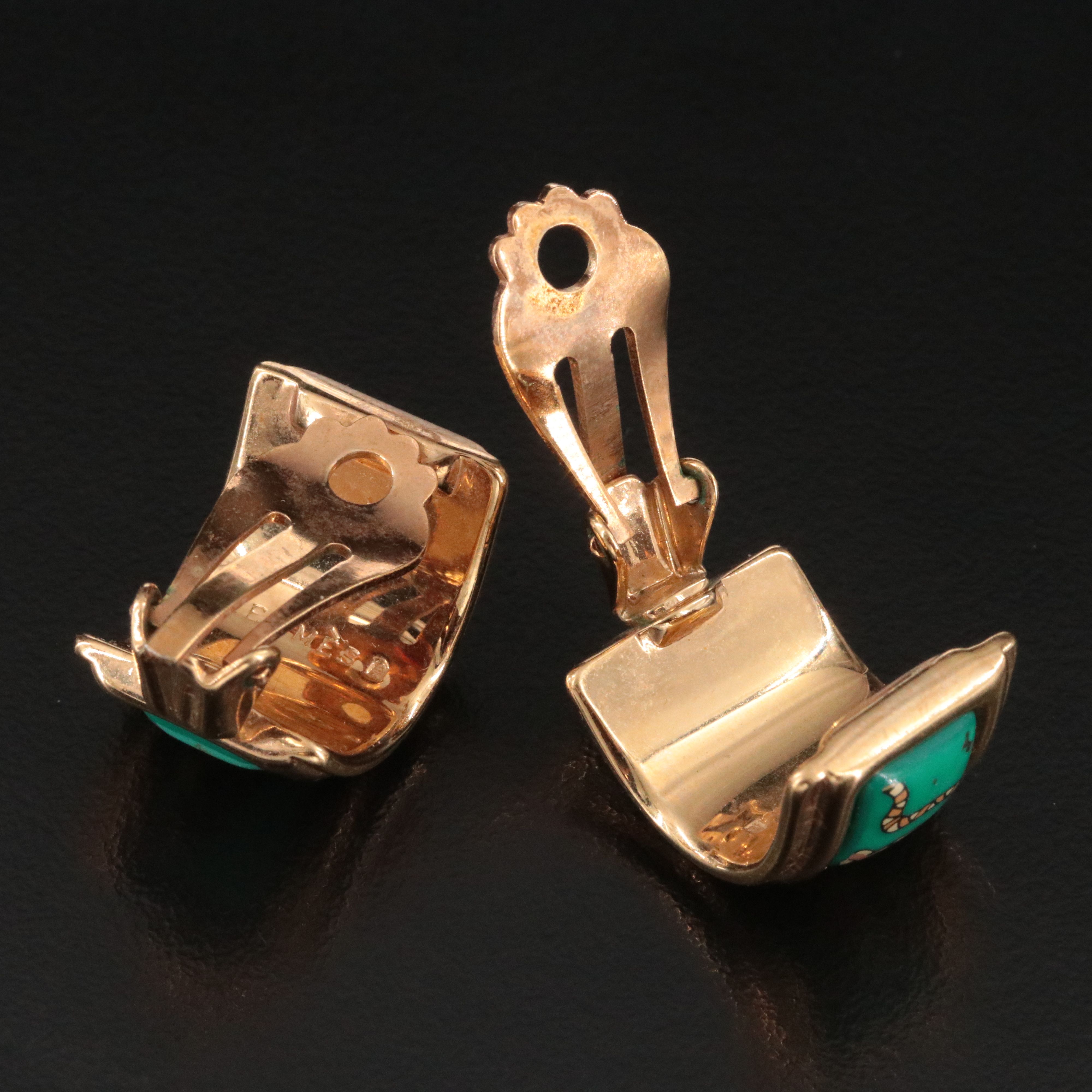 Hermès Leopard Enamel Clip Earrings