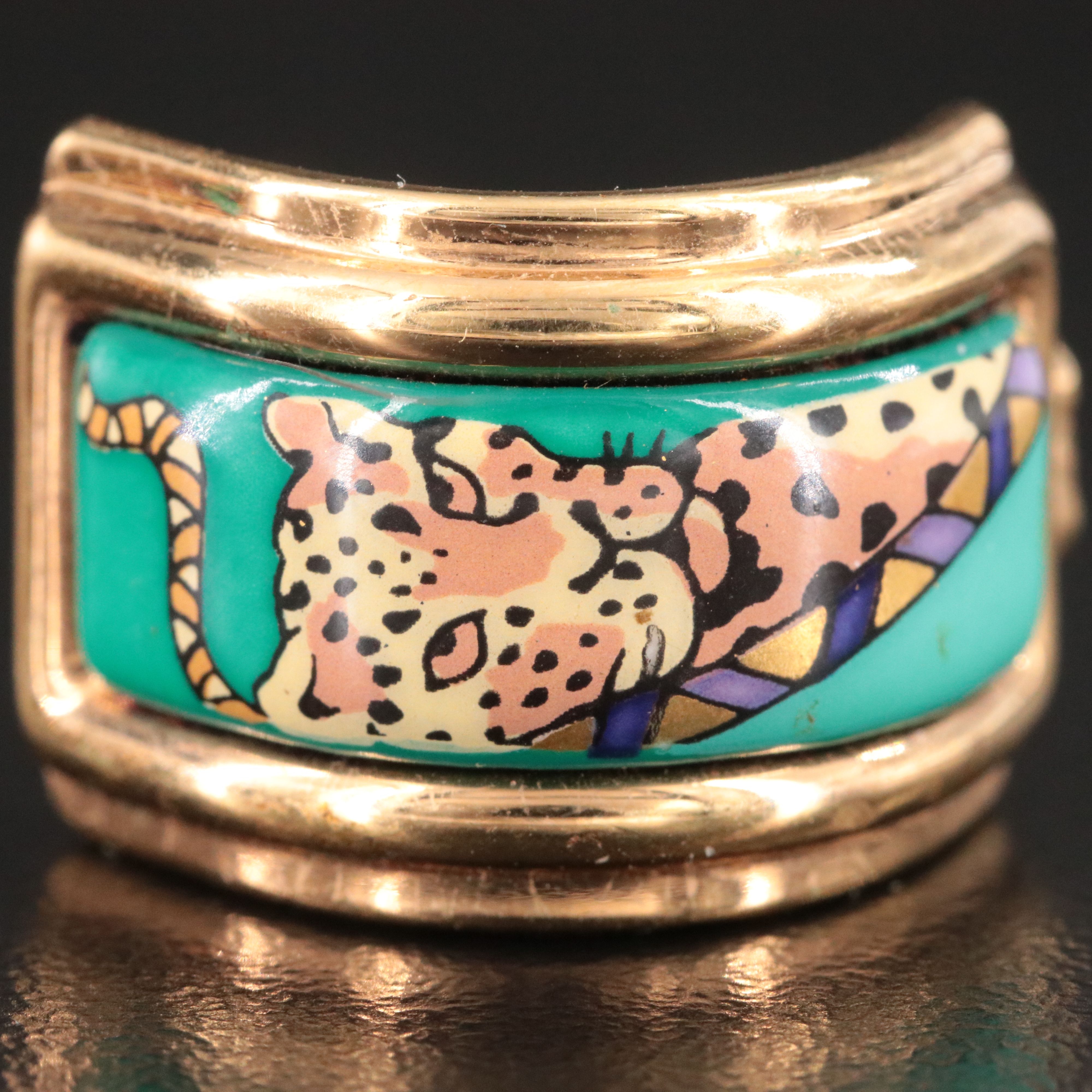 Hermès Leopard Enamel Clip Earrings