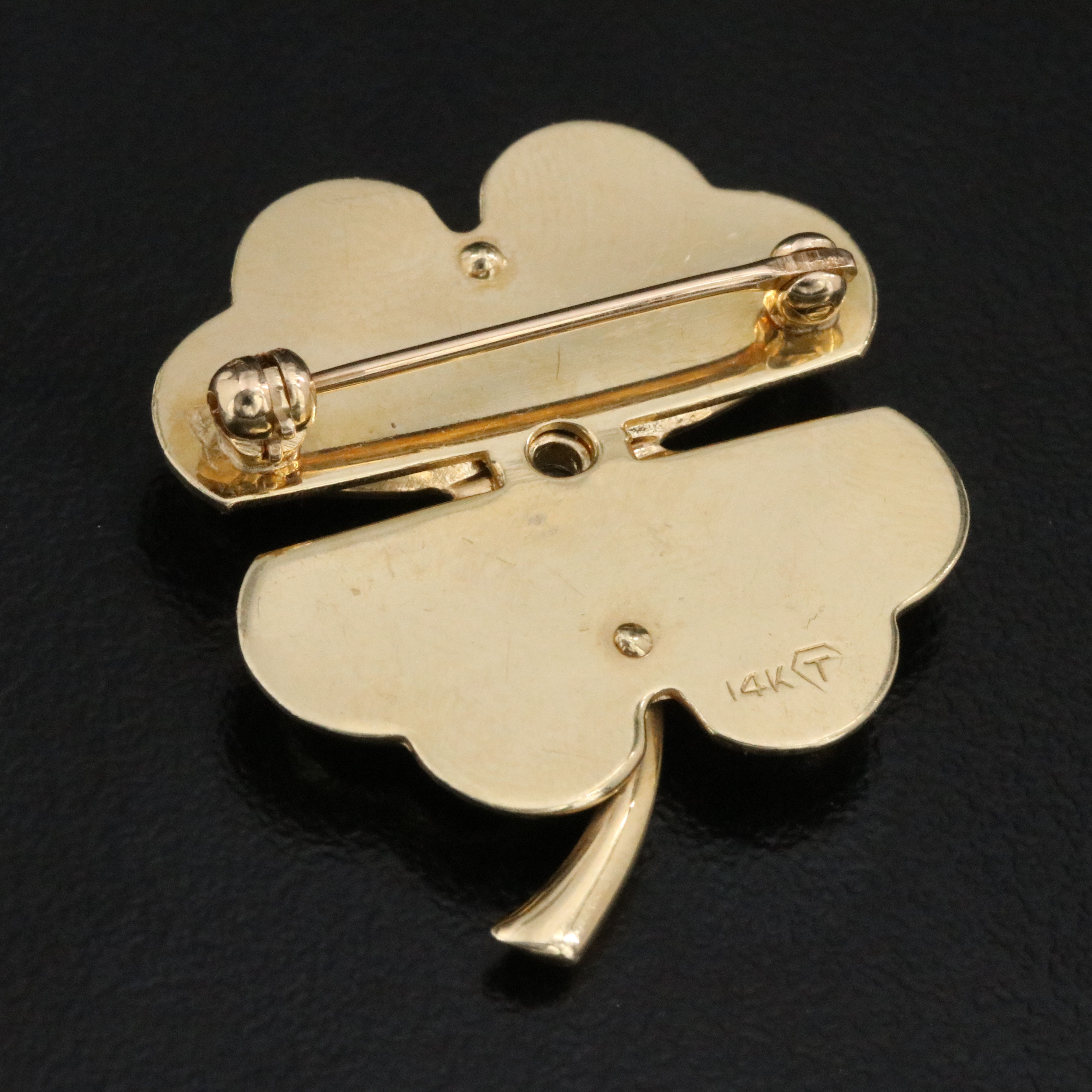 Vintage 14K 0.12 CT Diamond Clover Brooch
