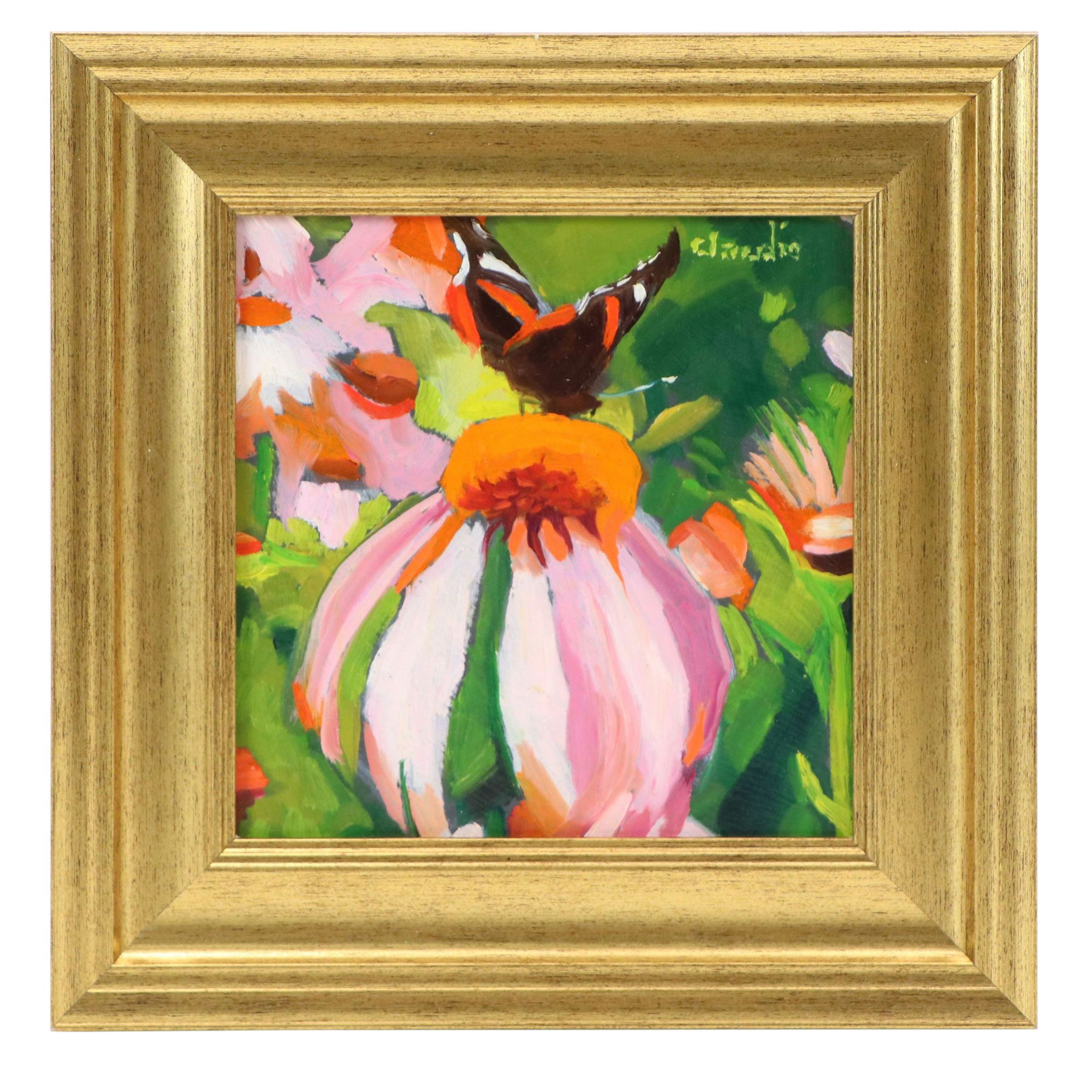 Jeff Claudio Oil Painting "Butterfly & Flower"