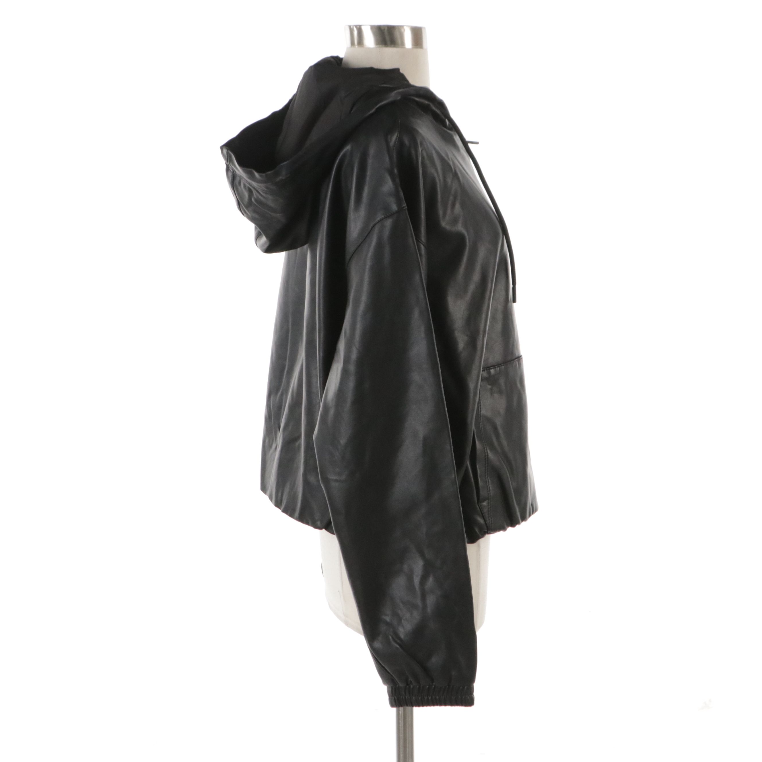 Nuuds Black Faux Leather Hooded Zip Jacket
