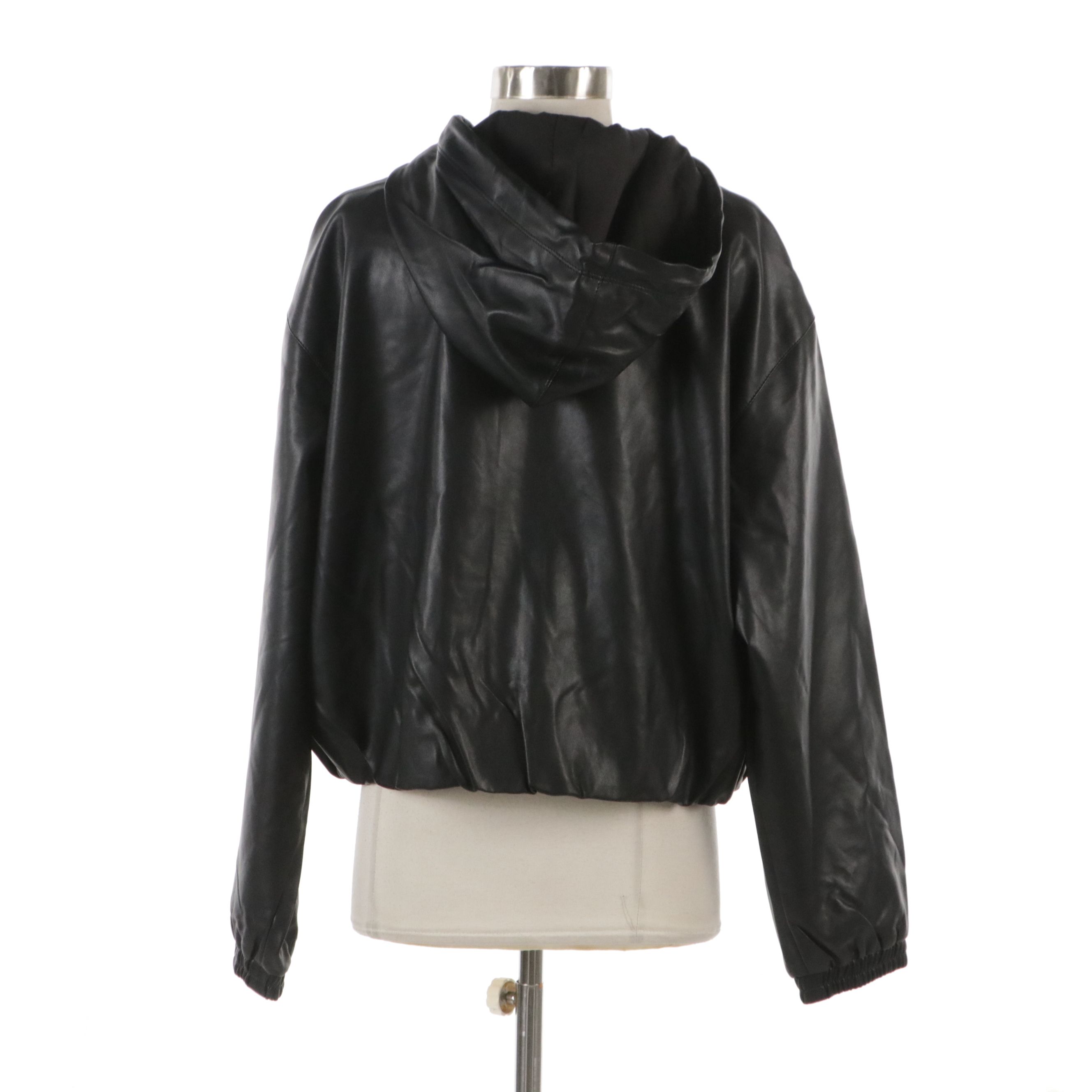 Nuuds Black Faux Leather Hooded Zip Jacket