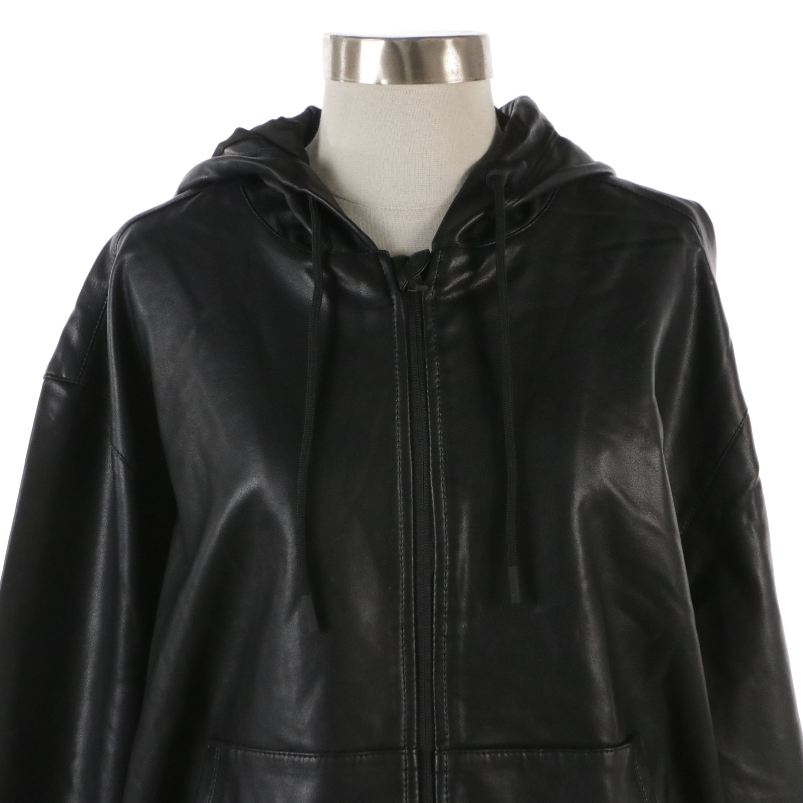 Nuuds Black Faux Leather Hooded Zip Jacket
