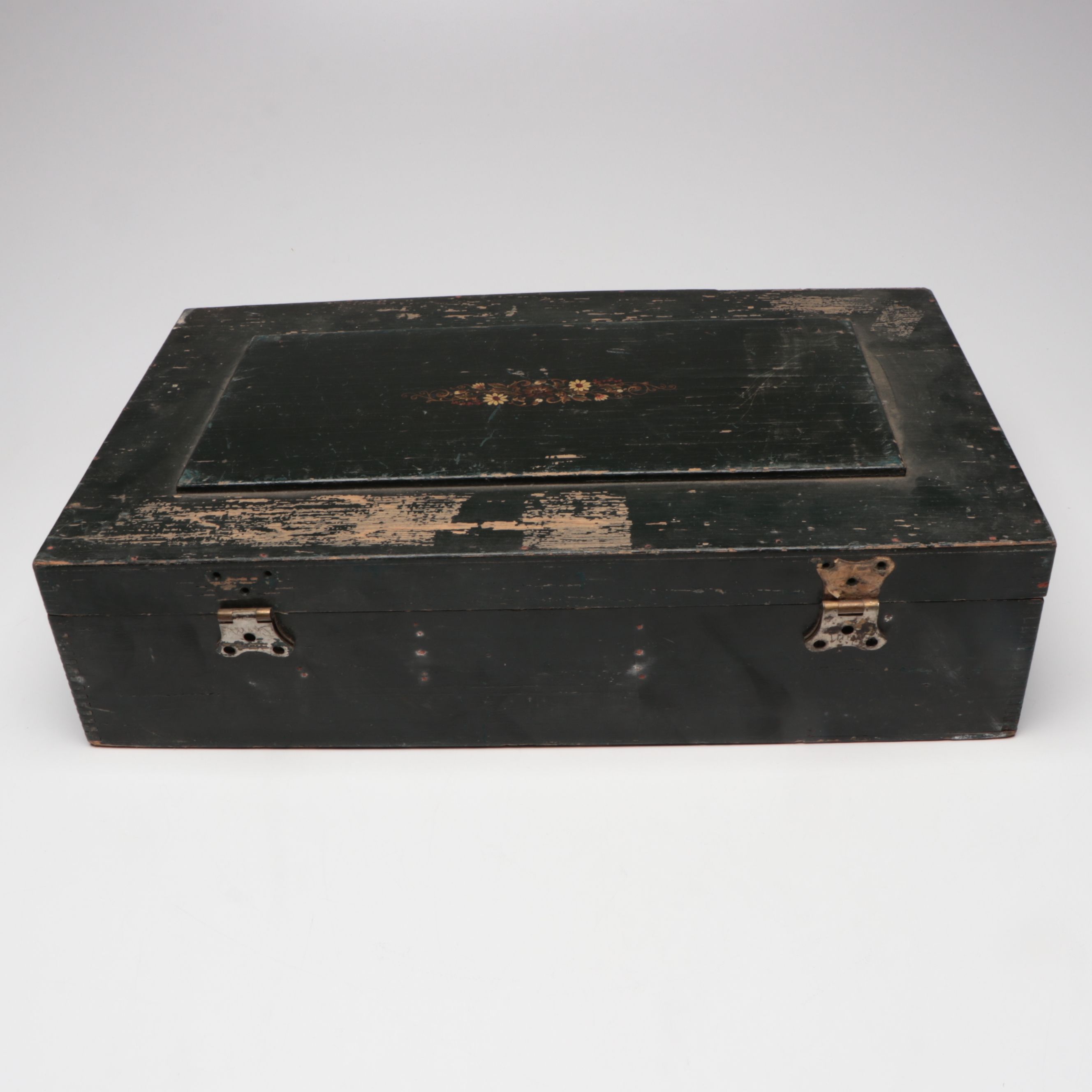 Painted Wood Compartment Box with Railroad Ticket Stubs, 1870s-1970s