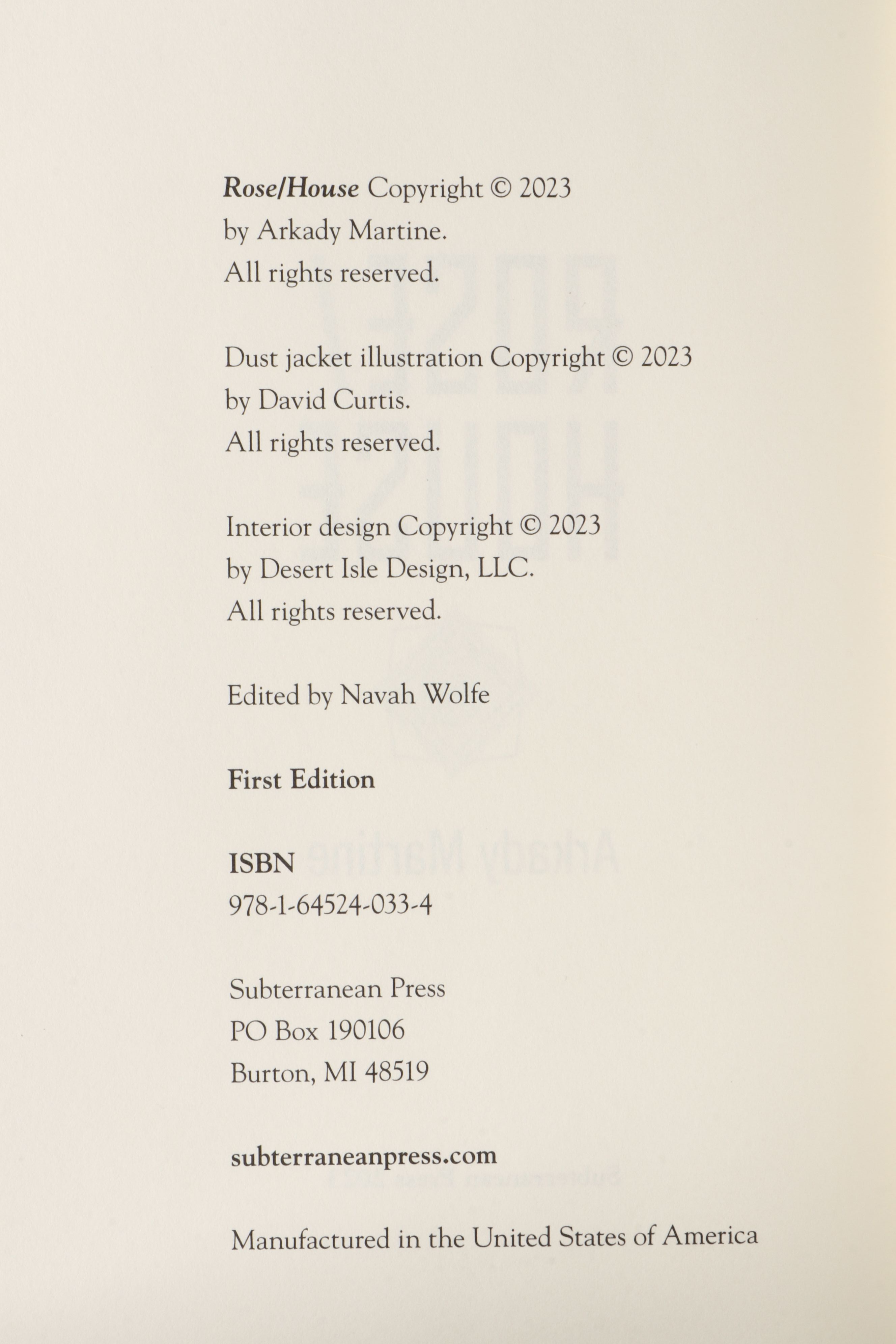 Signed Limited First Edition "Rose/House" by Arkady Martine, 2023