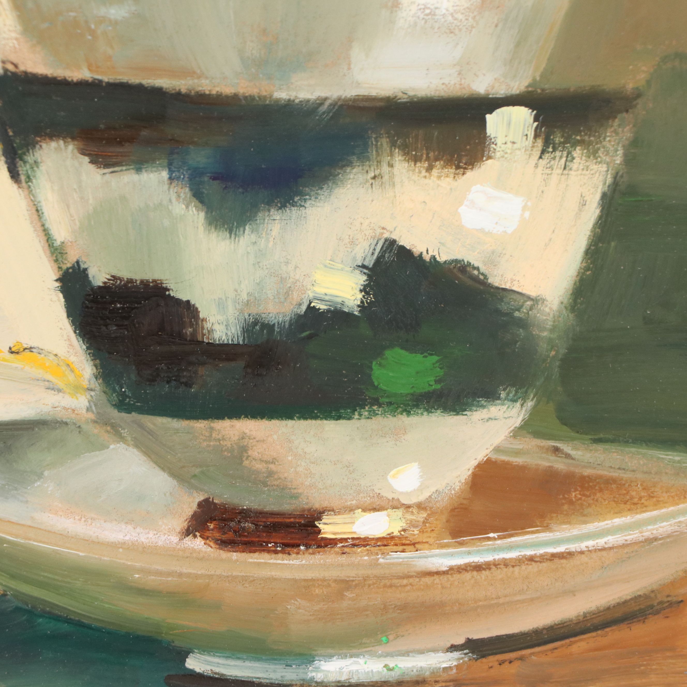 Natalia Demenko Still Life Oil Painting of Stacked Teacups