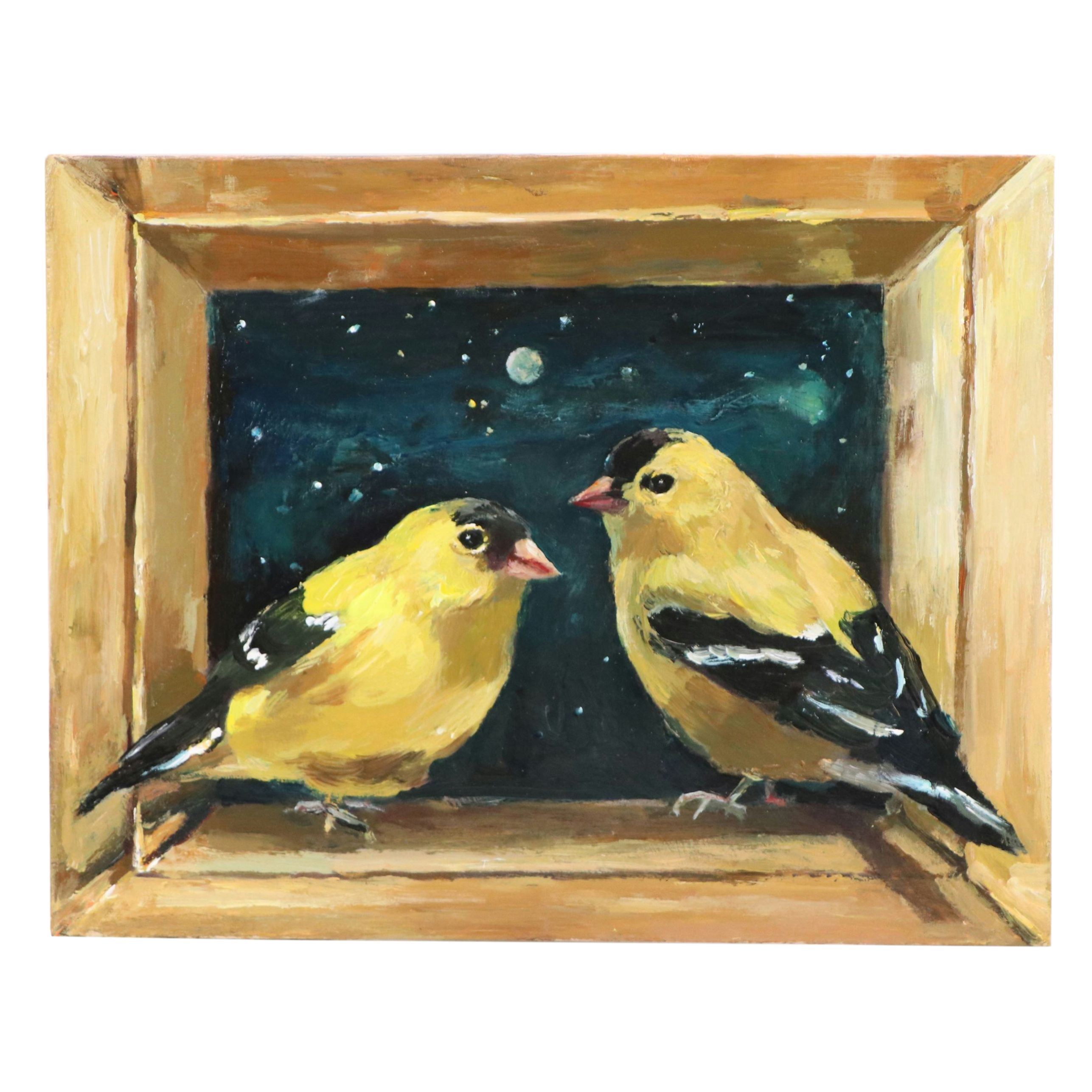 Adam Deda Bird Oil Painting "Moonlight Chats," 2026