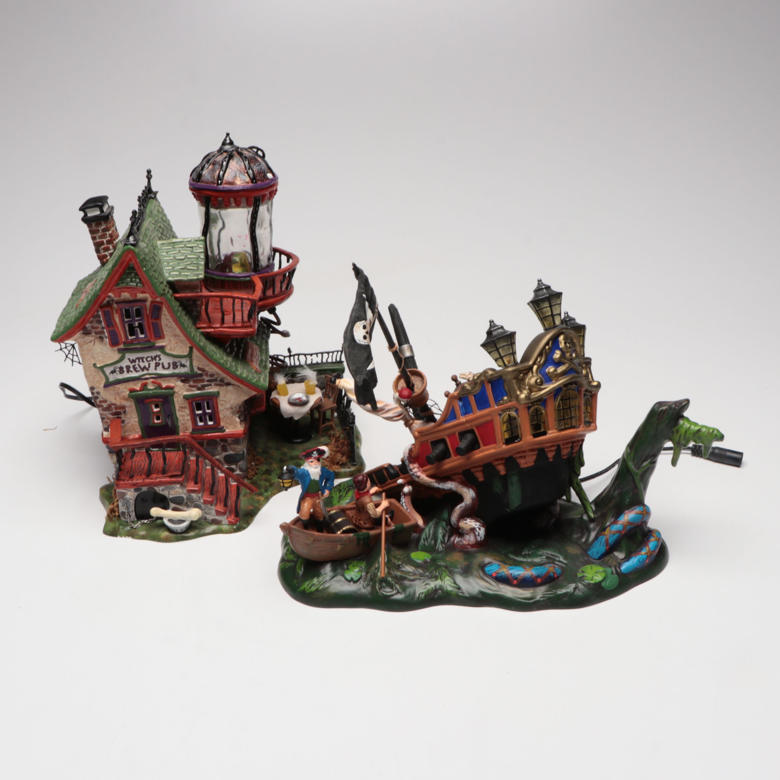 Dept. 56 "Witch's Brew Pub" and "Ship of Sea Phantoms" Village Décor