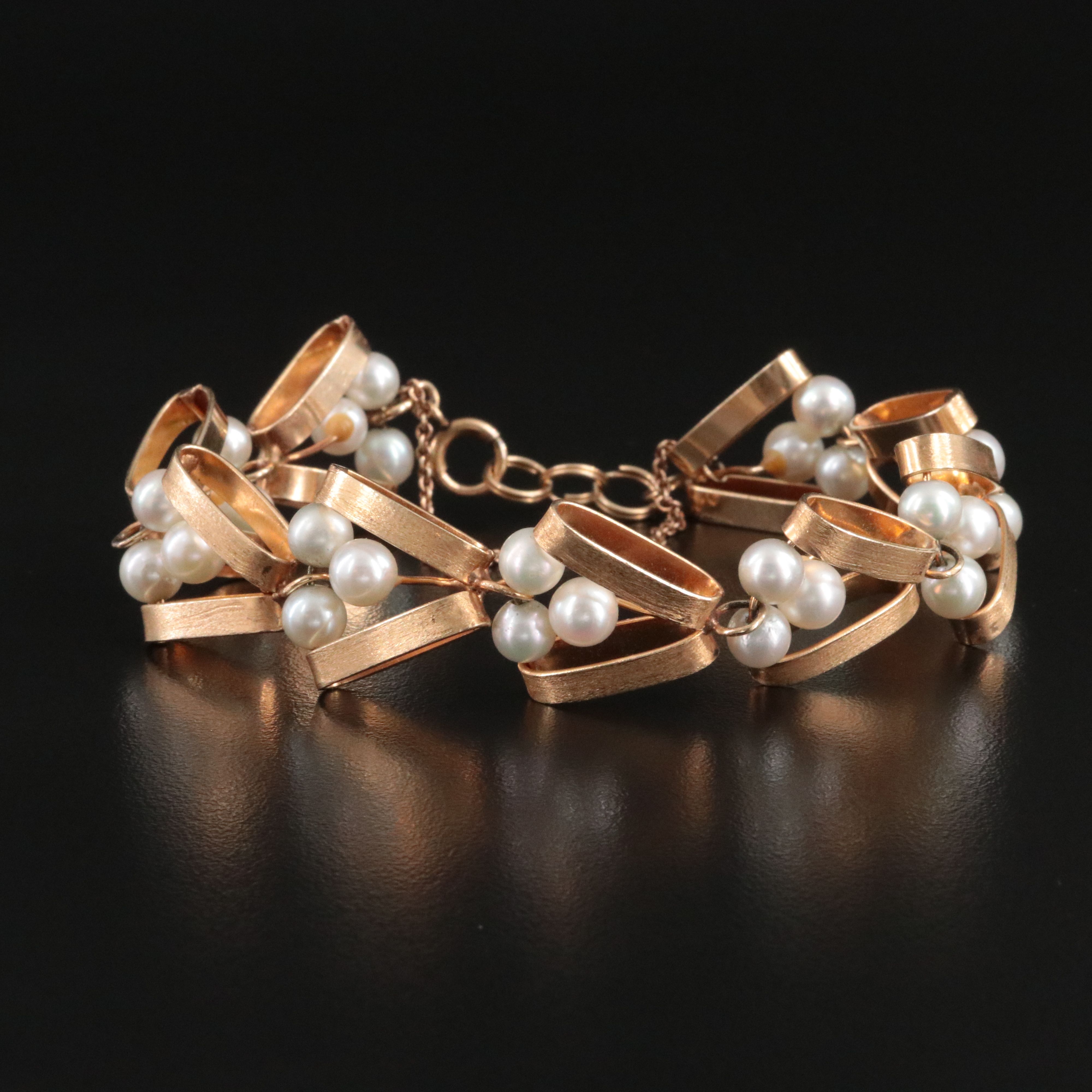 Vintage 14K Pearl Chevron Bracelet