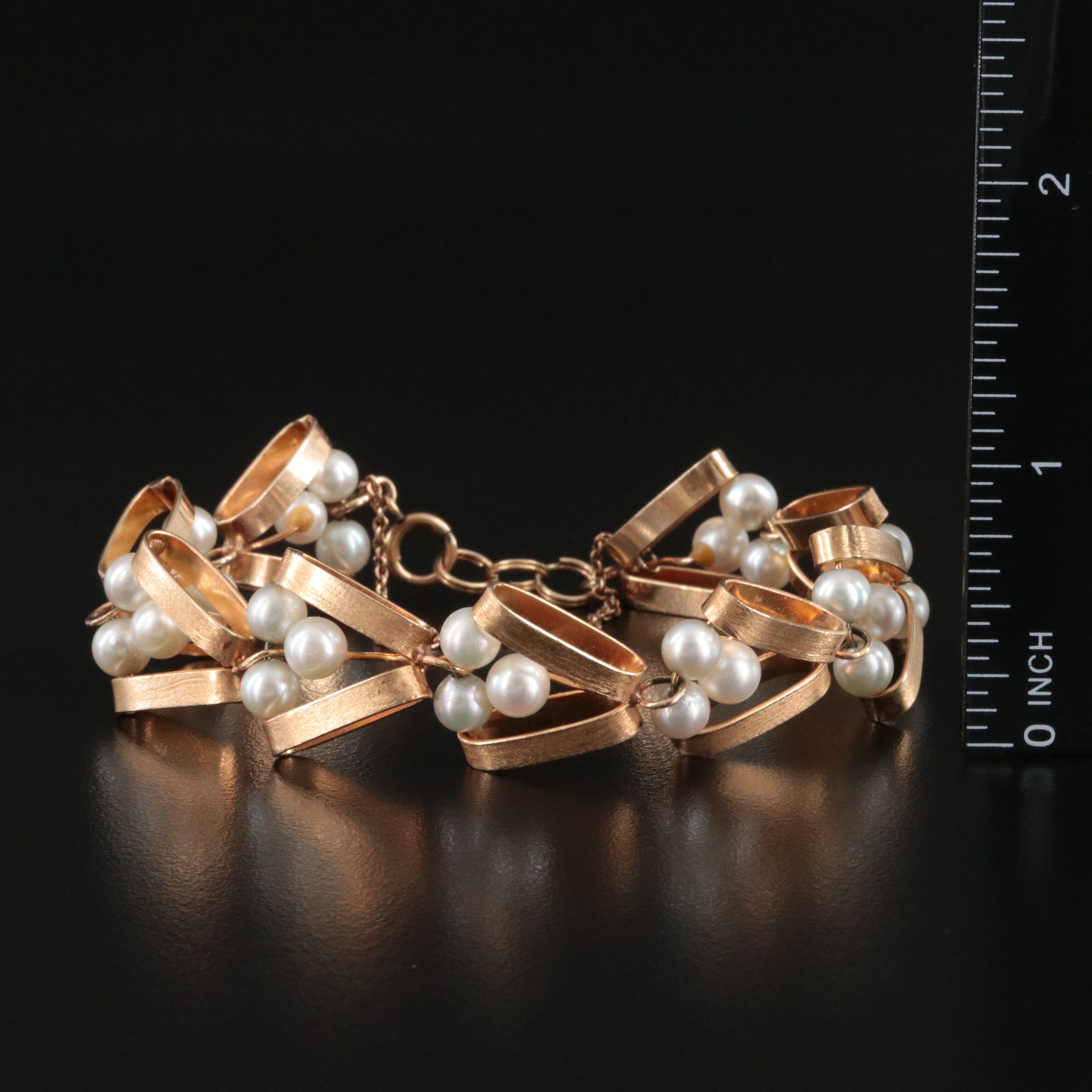 Vintage 14K Pearl Chevron Bracelet