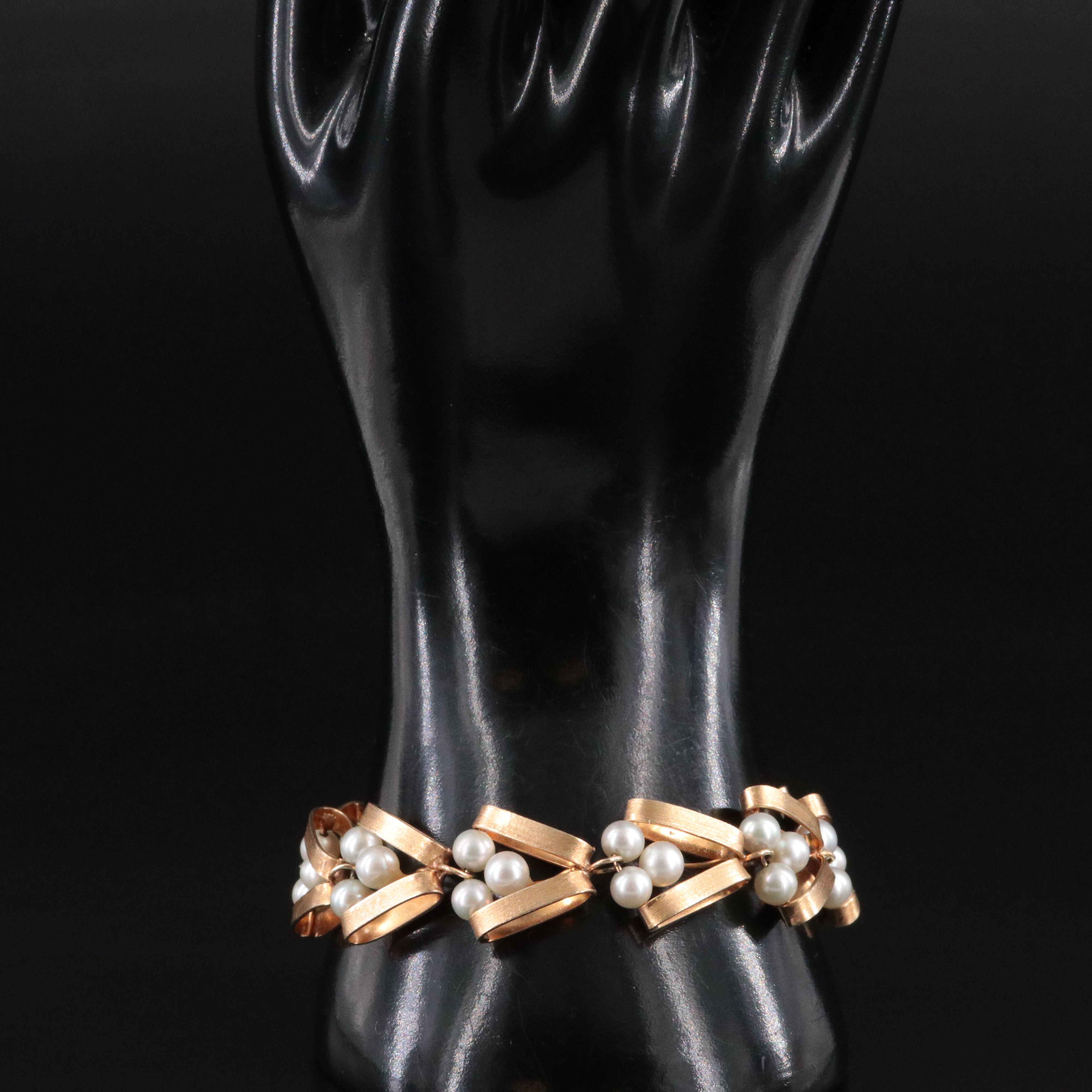 Vintage 14K Pearl Chevron Bracelet