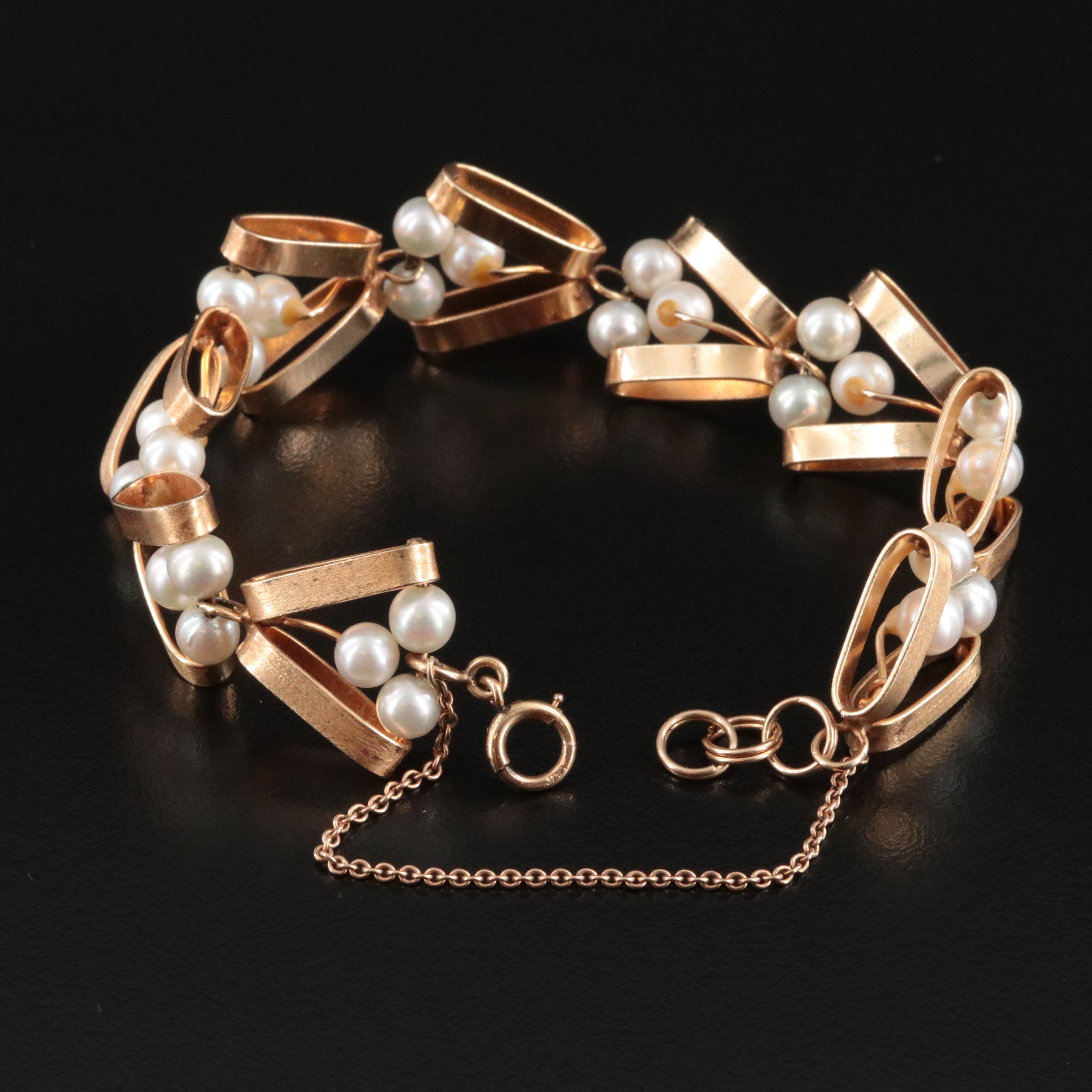 Vintage 14K Pearl Chevron Bracelet