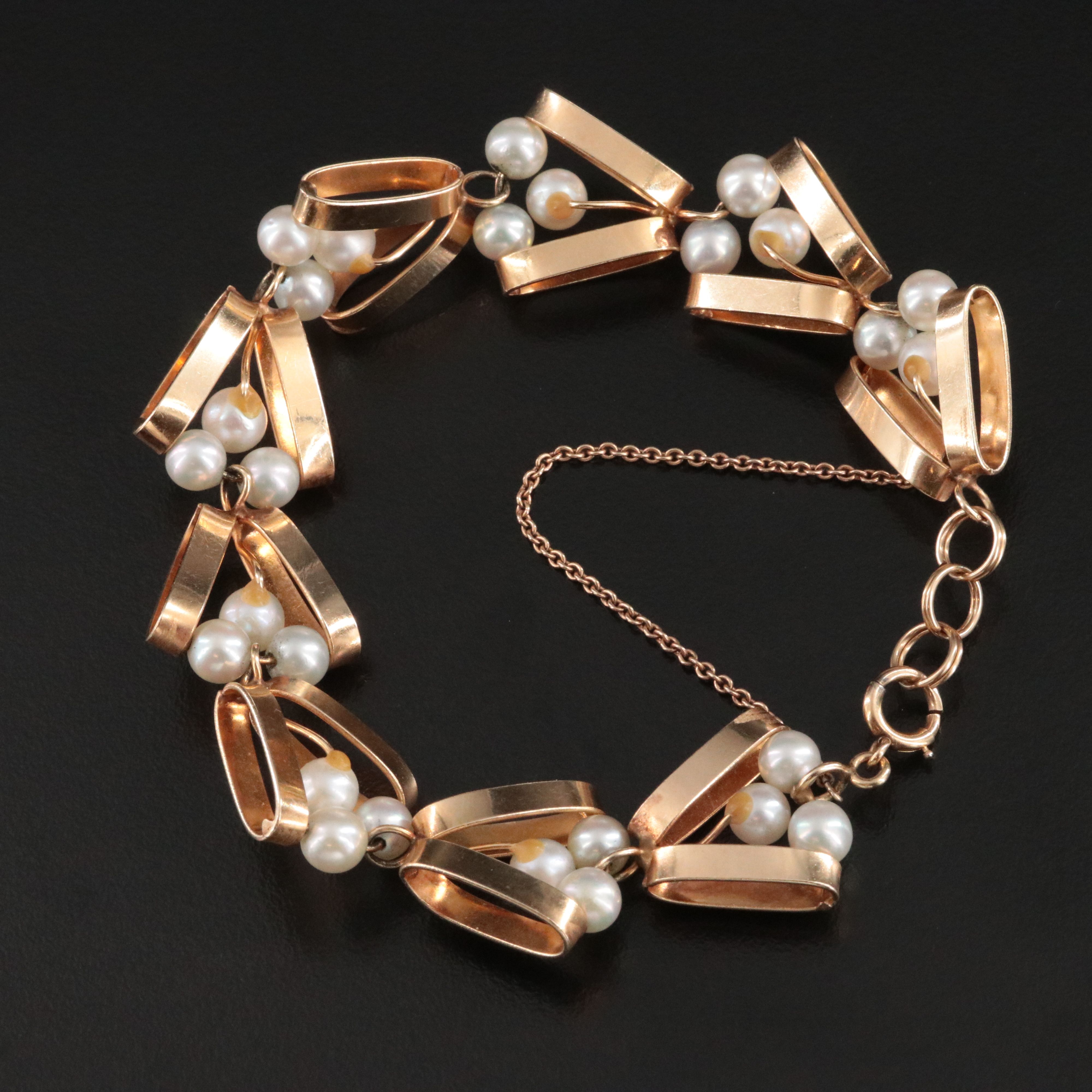 Vintage 14K Pearl Chevron Bracelet
