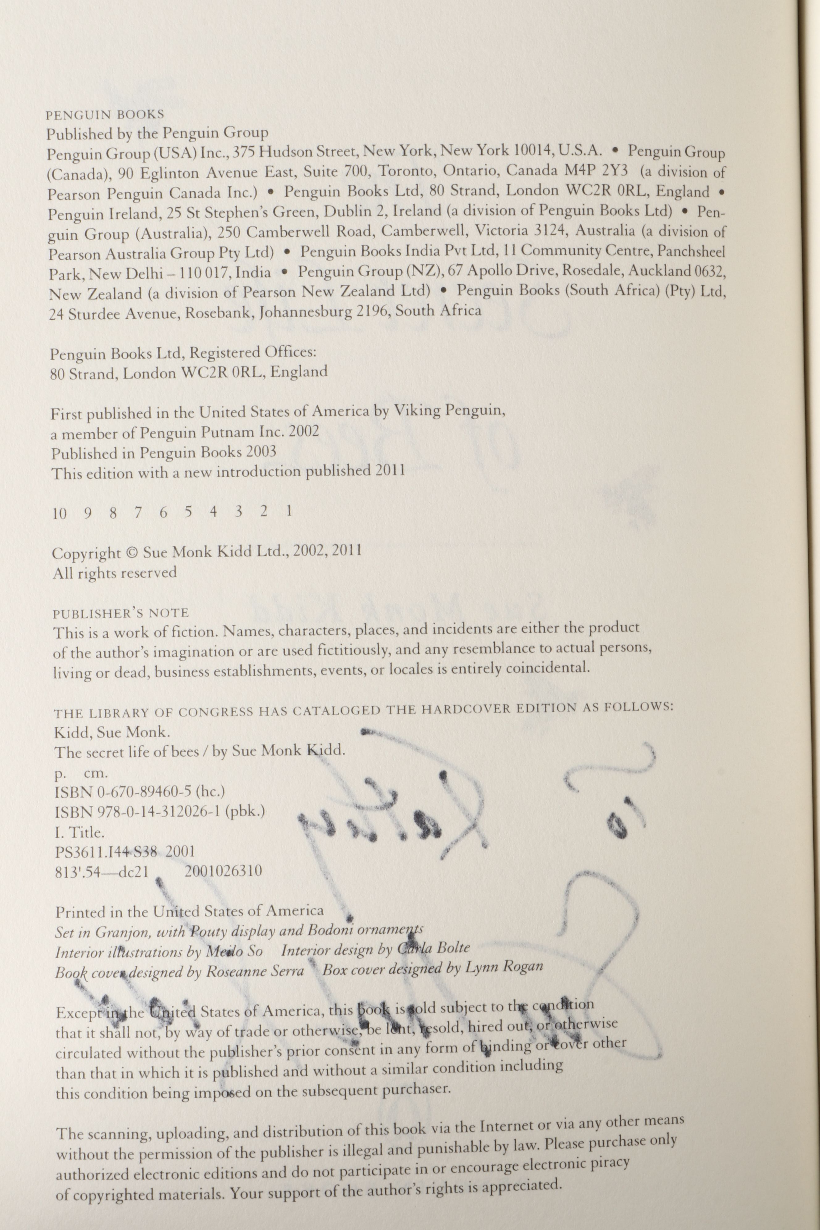 Signed Tenth Anniversary Edition "The Secret Life of Bees" by Sue Monk Kidd