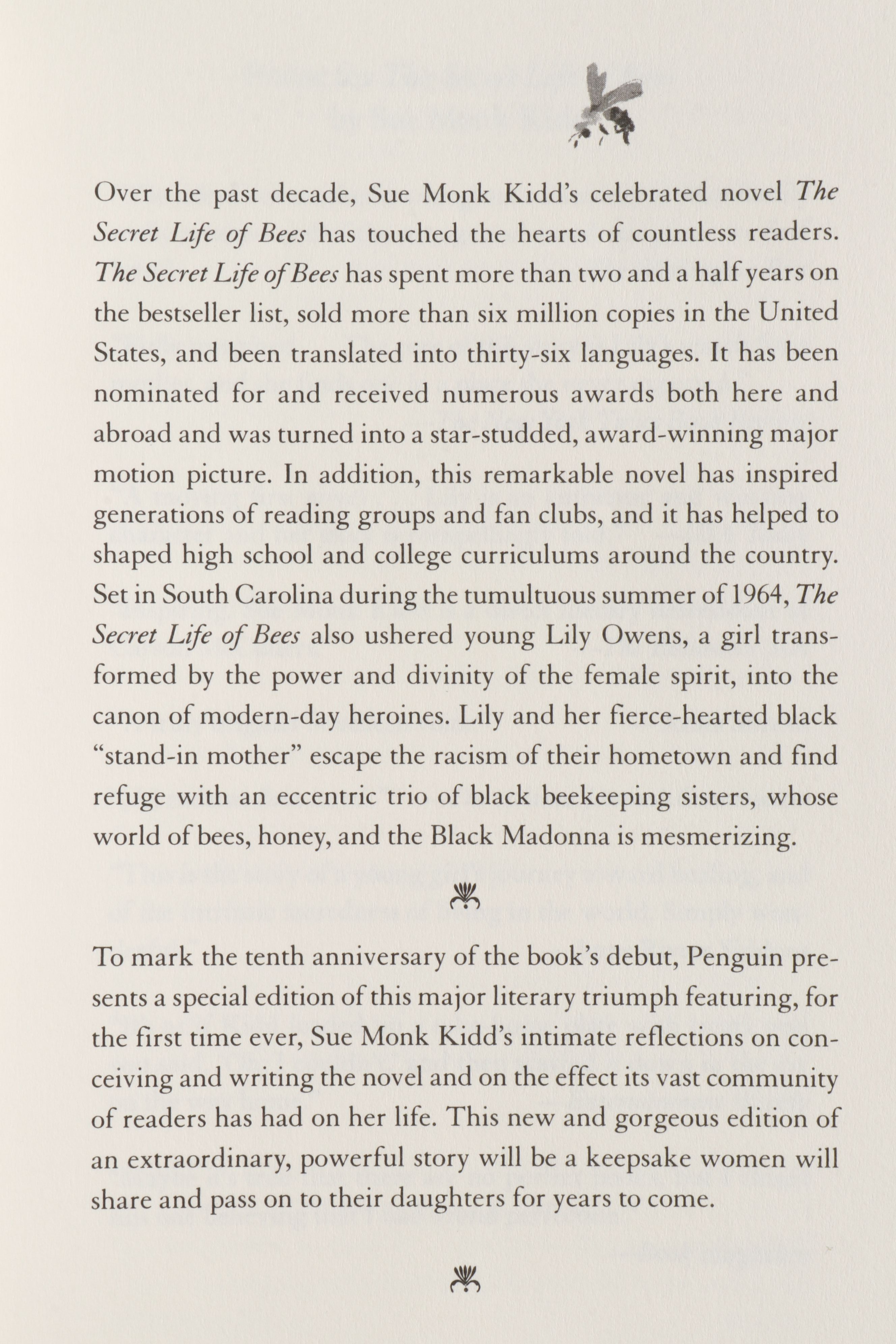 Signed Tenth Anniversary Edition "The Secret Life of Bees" by Sue Monk Kidd