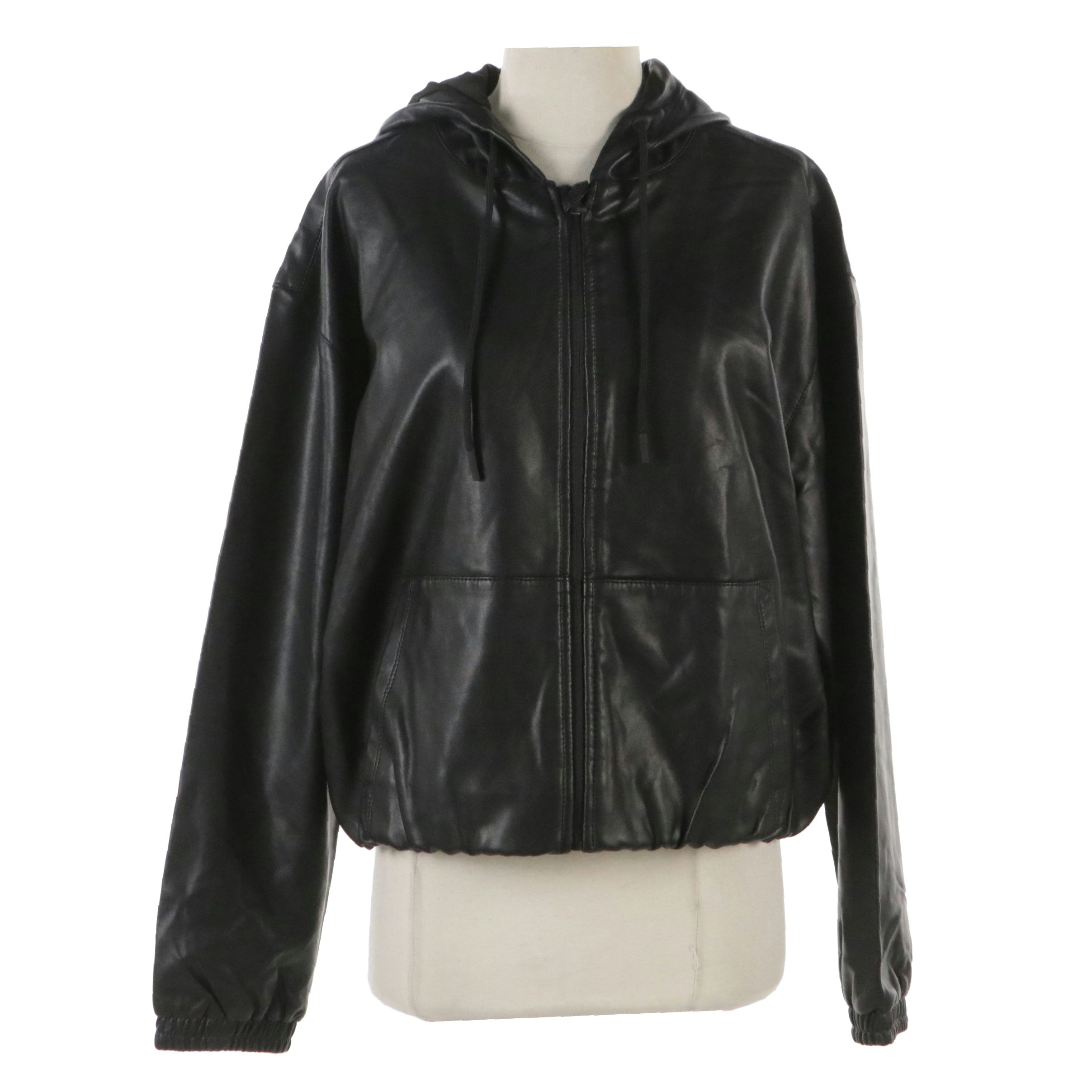 Nuuds Black Faux Leather Hooded Zip Jacket