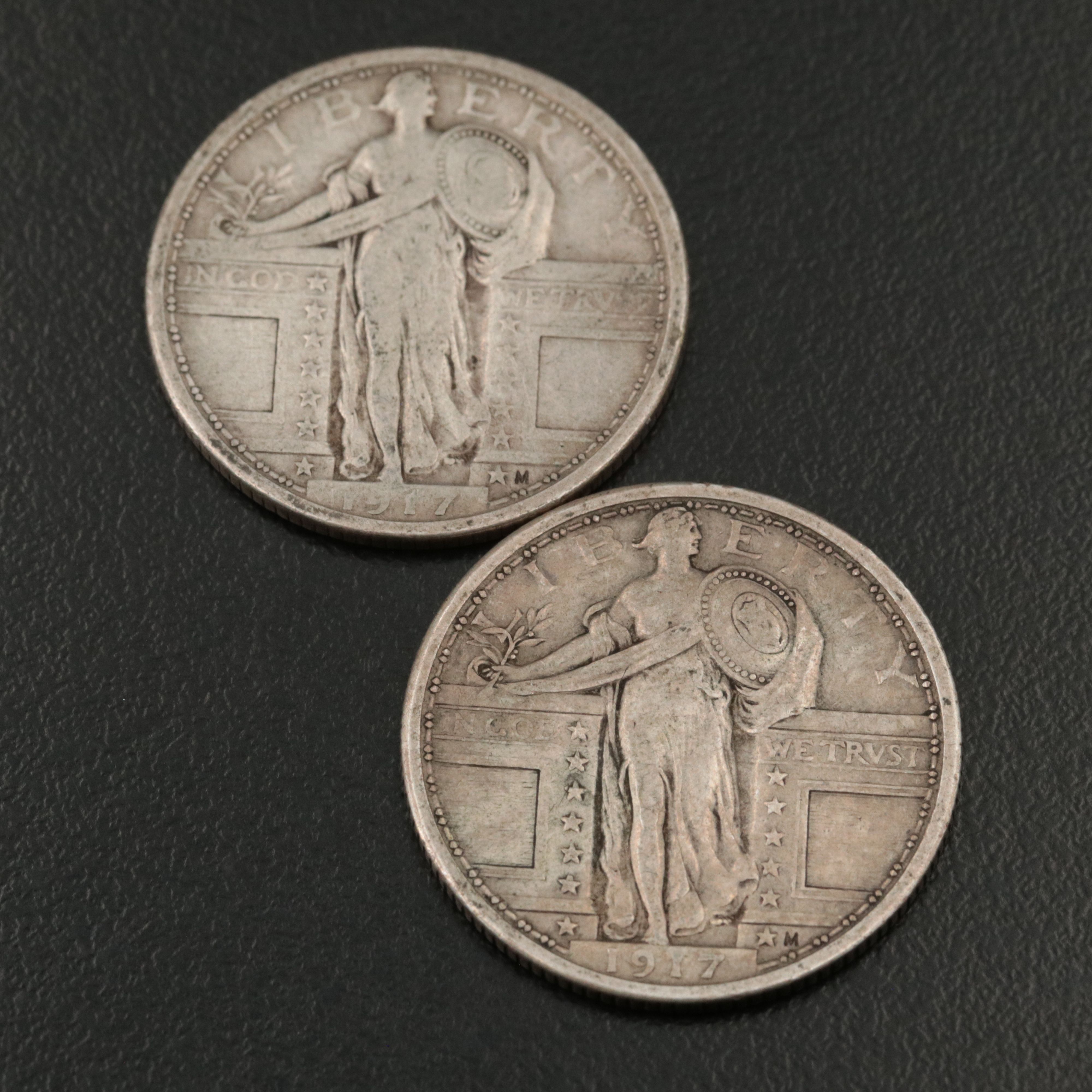 Seven 1917 Type 1 Standing Liberty Quarters